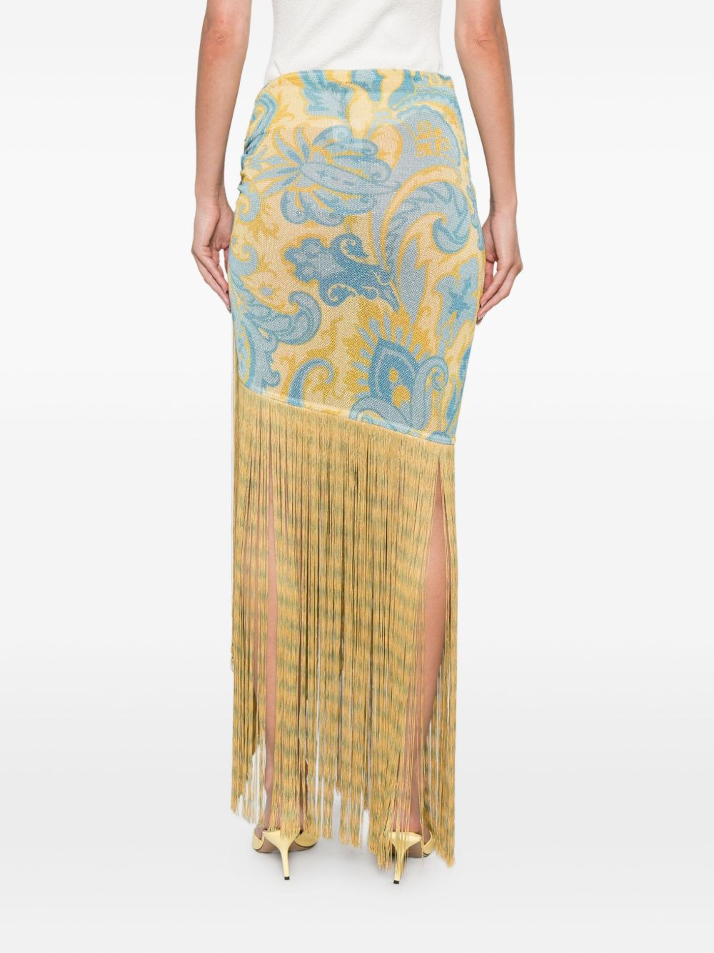 paisley-print fringed skirt - 4
