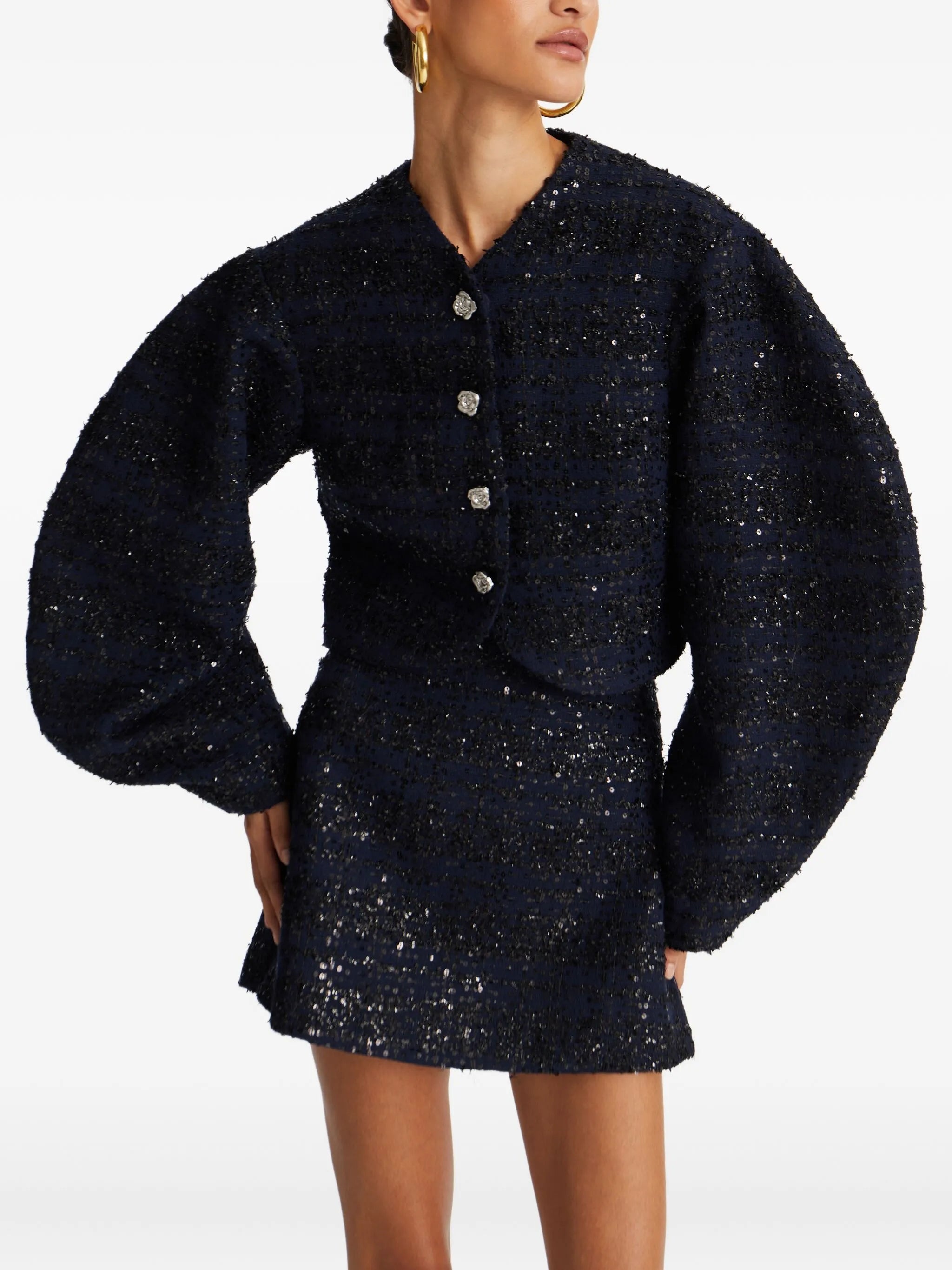 Rotate Sequin-embellished Puff-sleeve Jacket - 2