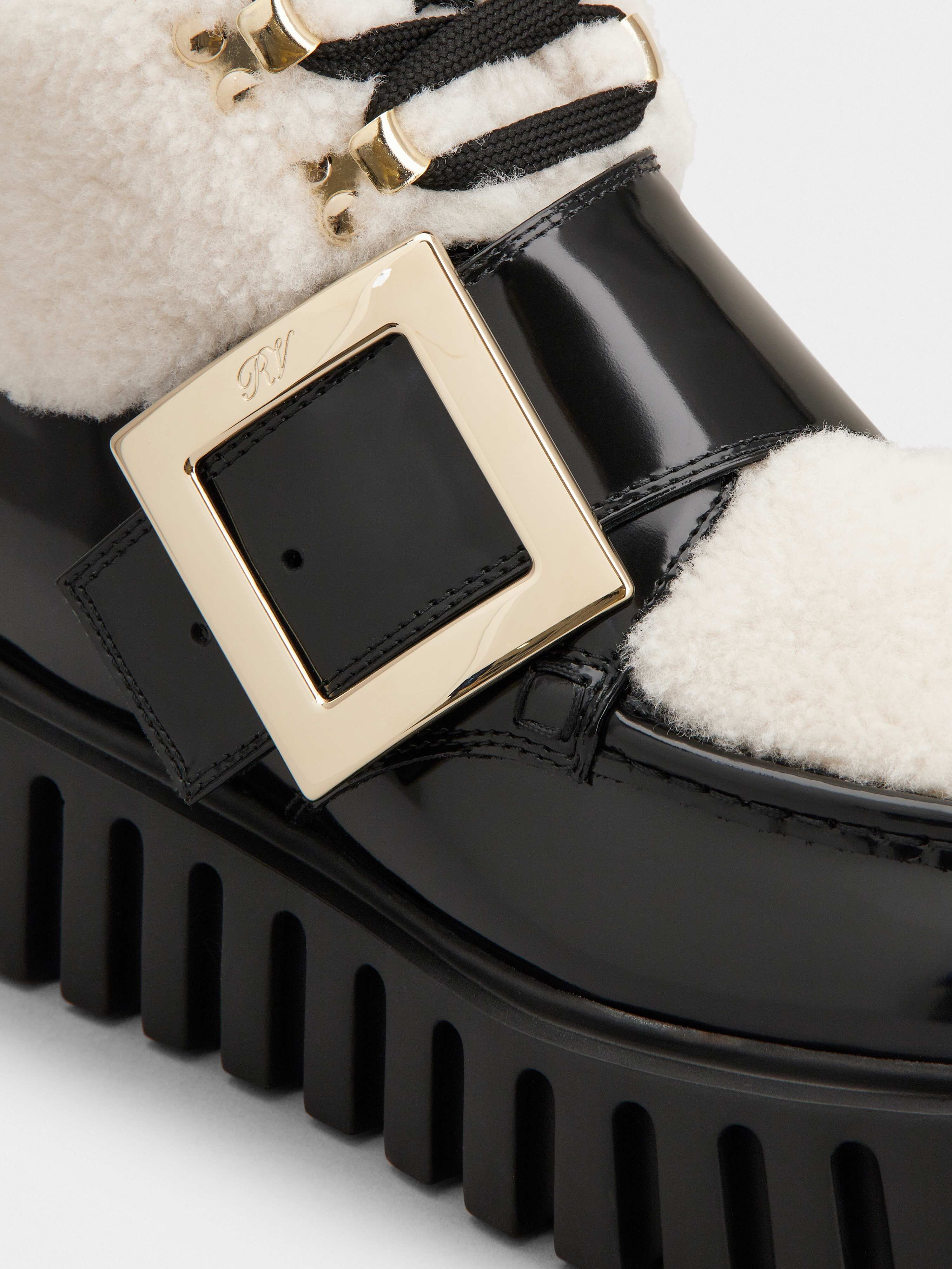 Viv' Go-Thick Metal Buckle Fur Ankle Boots in Patent Leather - 8