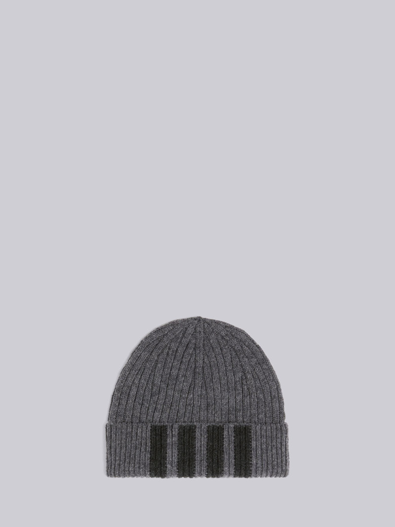 Medium Grey Fine Merino Wool Rib 4-Bar Hat 1