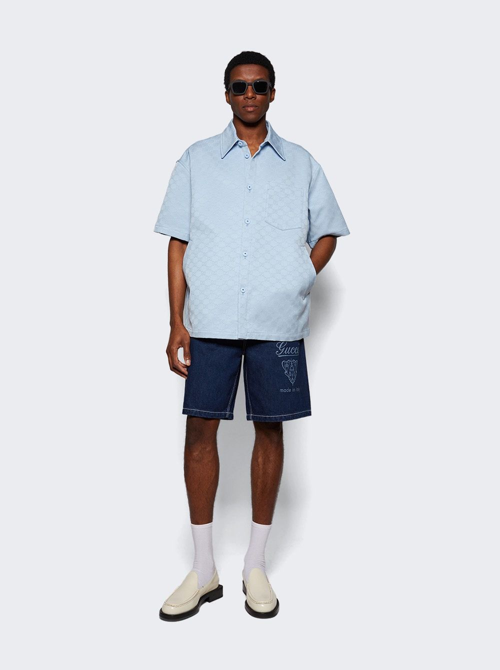 Double Gg Oversize Work Shirt Midnight Blue - 5