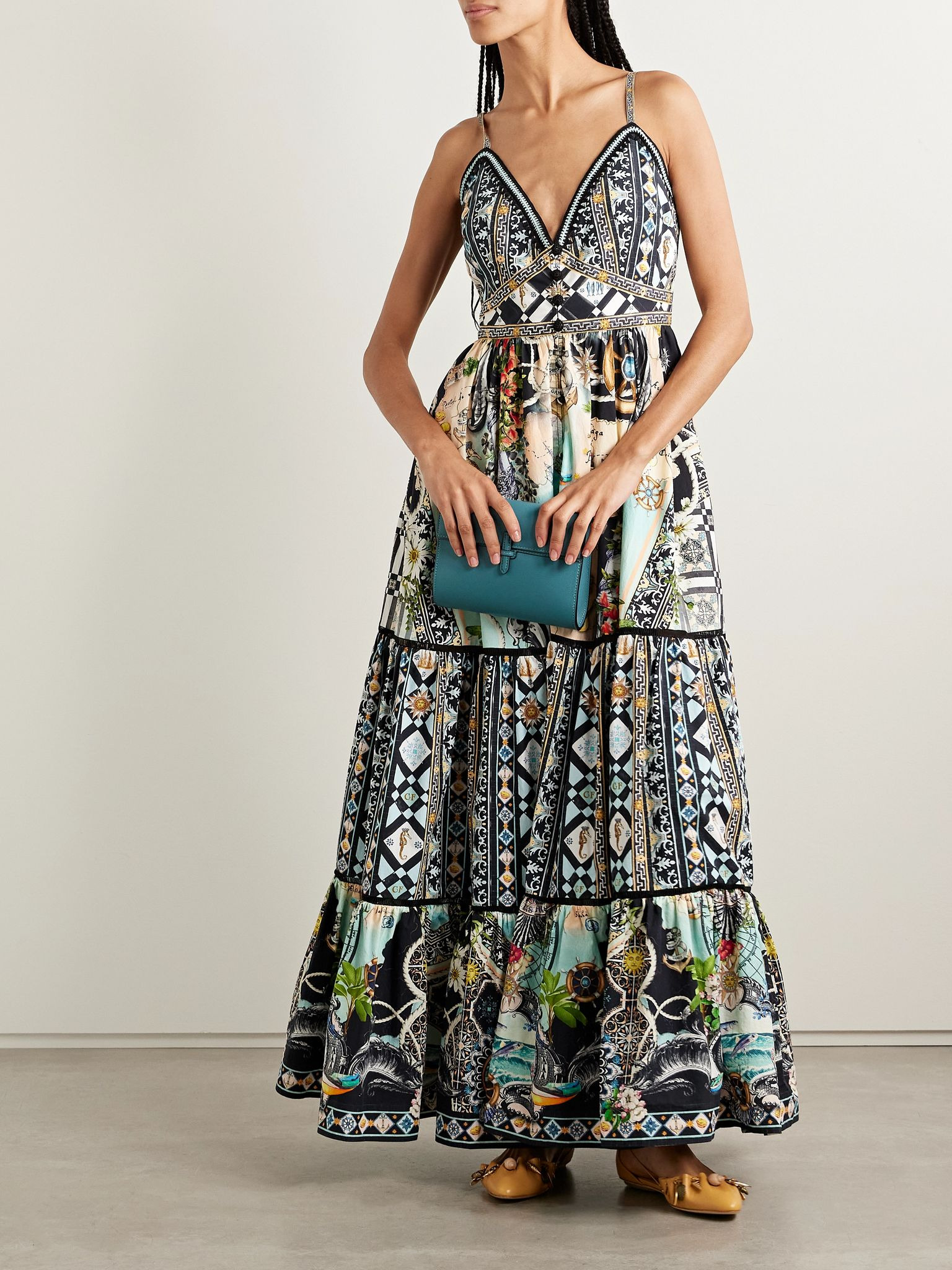 Tiered printed organic cotton-poplin maxi dress Multi - 2