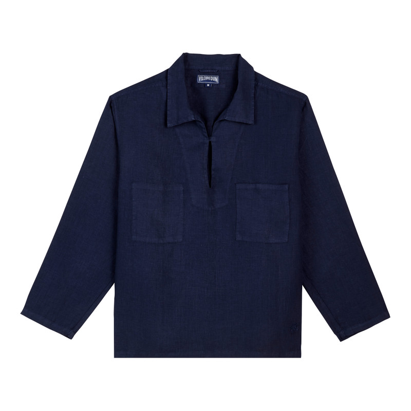 Men Linen Vareuse Shirt Solid 1