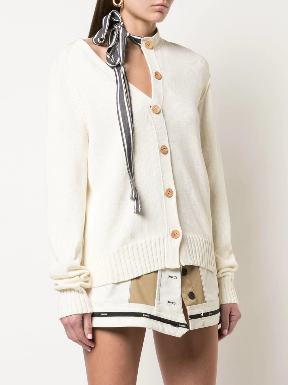 asymmetric ribbon tie-neck cardigan - 3