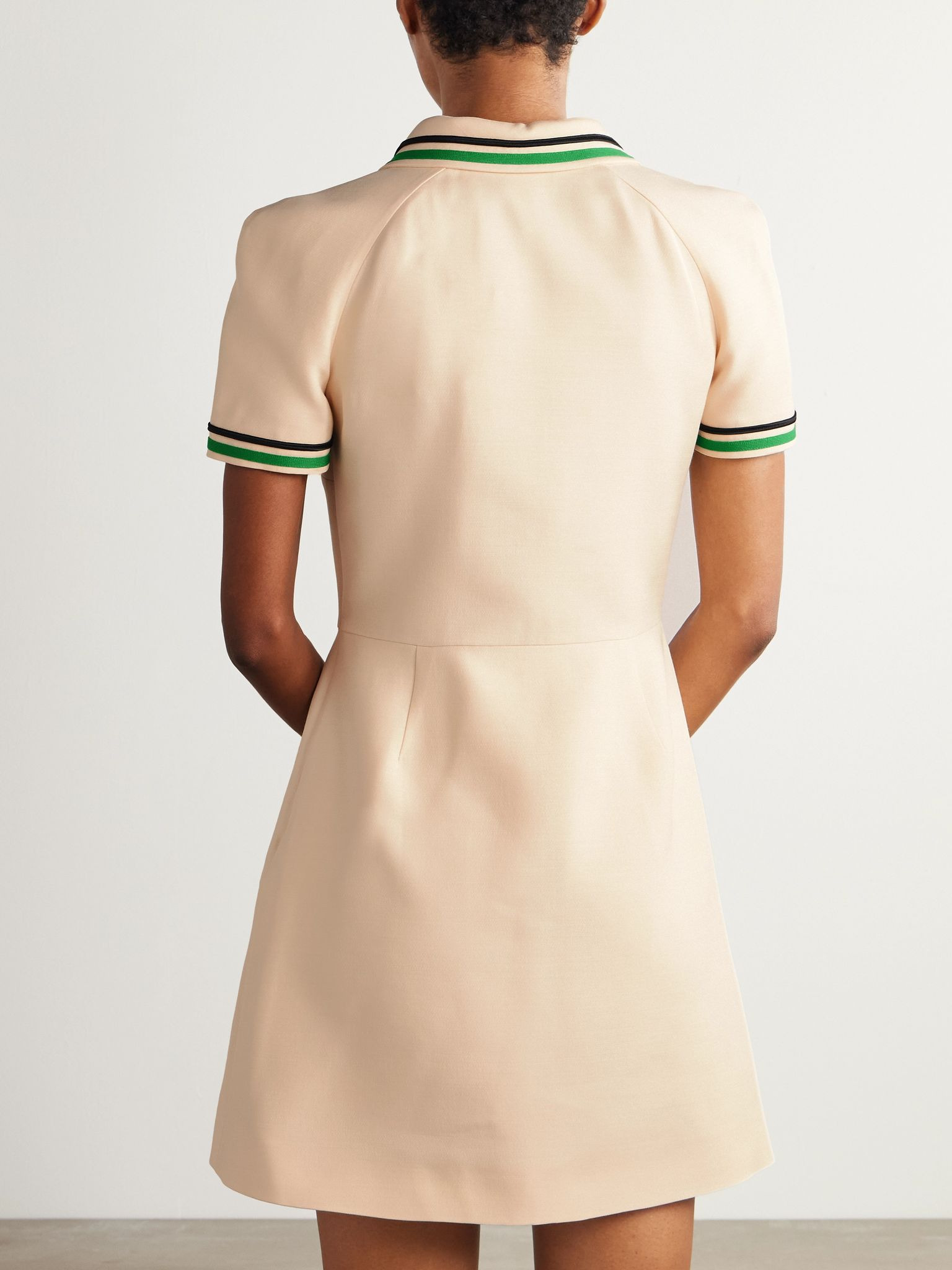Printed striped wool and silk-blend mini shirt dress Cream - 3