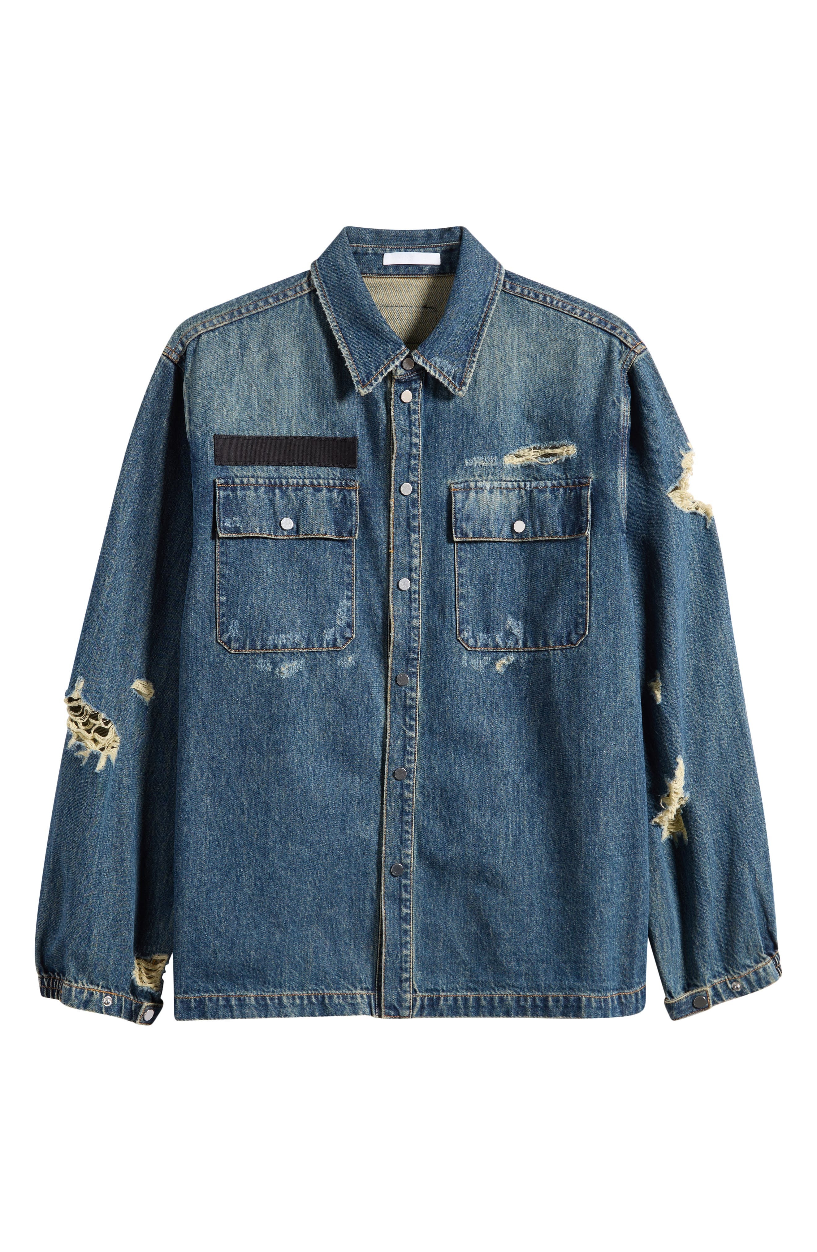 Helmut Lang DIstressed Uniform Denim Snap-Up Shirt in Tinted Vintage - 6