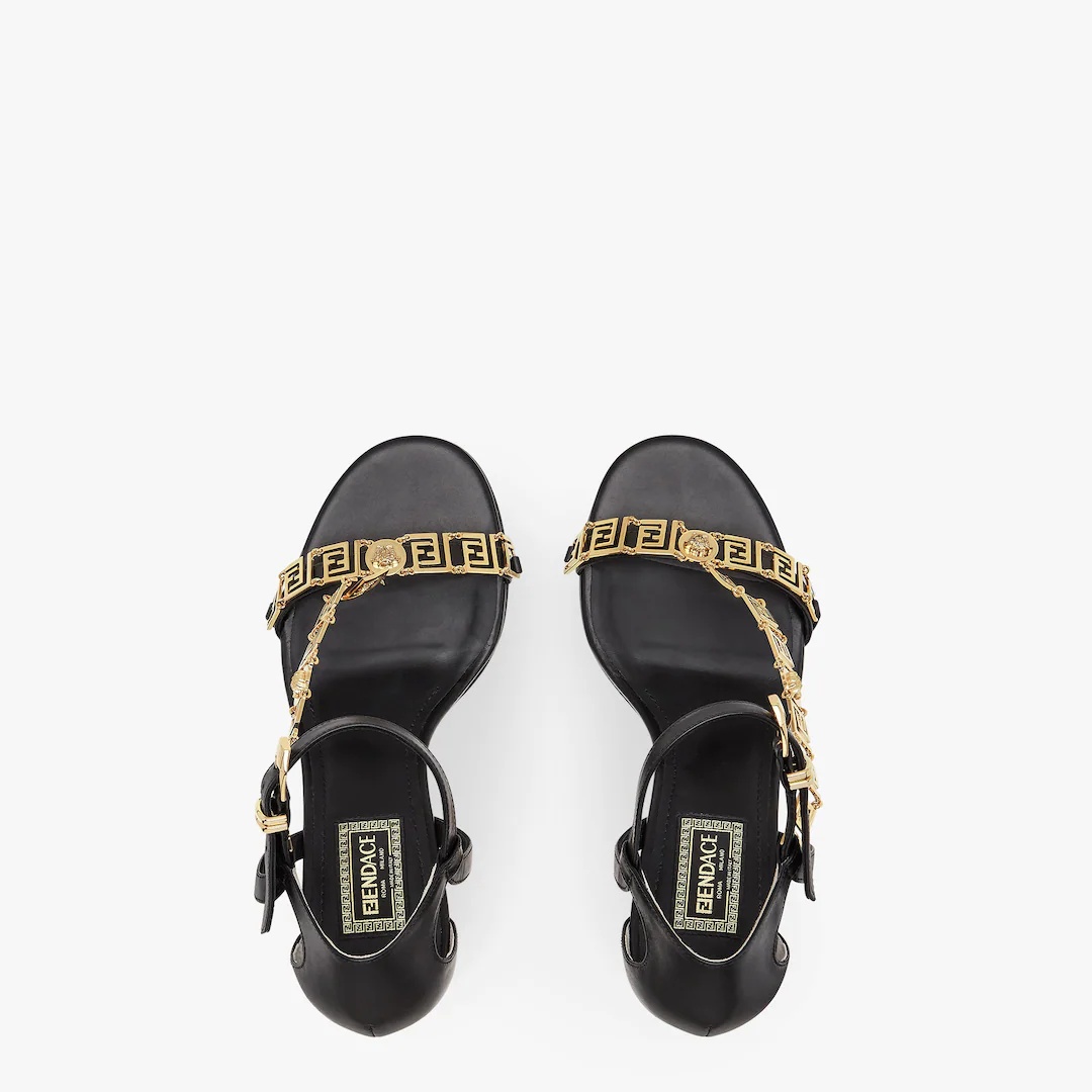 Fendace black leather high-heeled sandals - 4