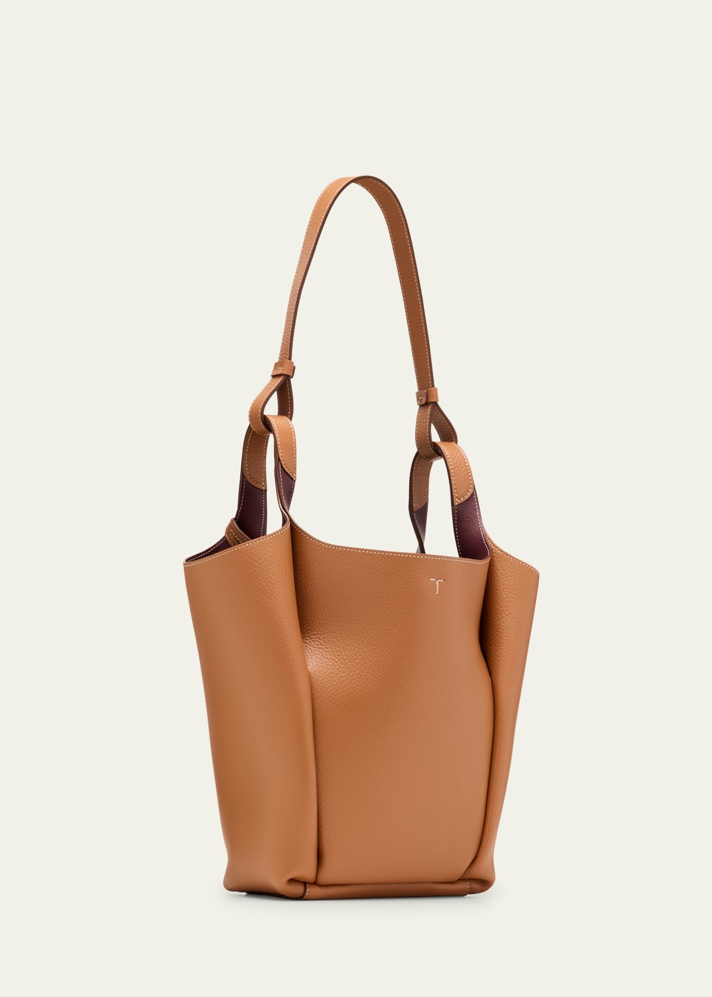 Small Grained Leather Bucket Bag - 3