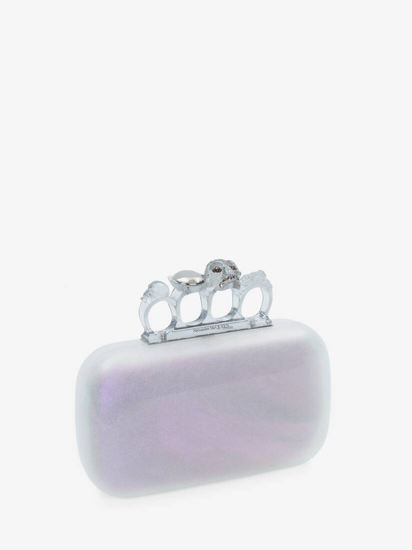 Women's Skull Four Ring Clutch in Irridescent White - 2