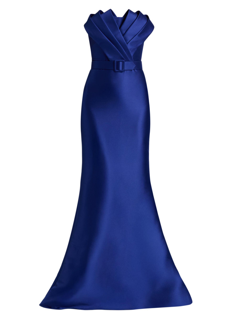 Women's Satin Strapless Evening Gown - Cobalt 1