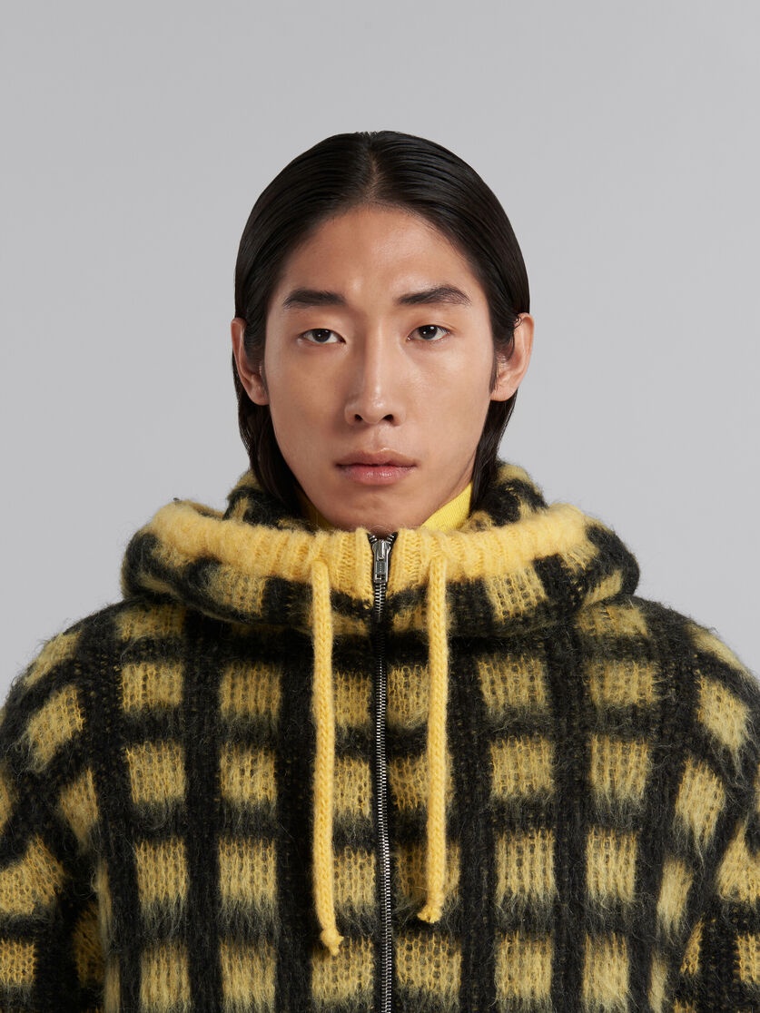 YELLOW CHECKED MOHAIR HOODED CARDIGAN - 4