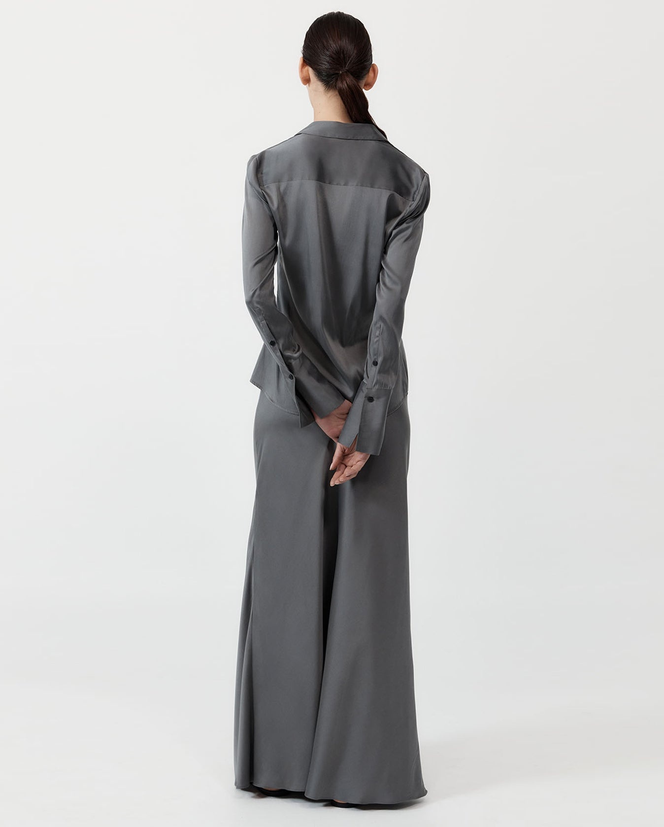 Soft Silk Maxi Skirt - Pewter Grey - 4
