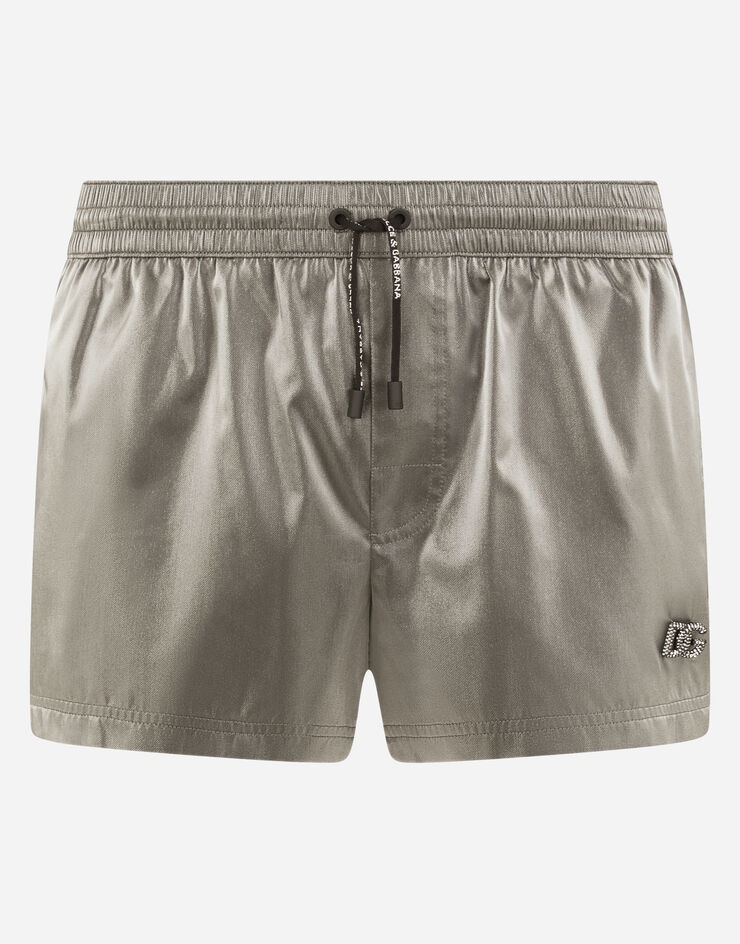 Short iridescent nylon swim trunks with patch - 1