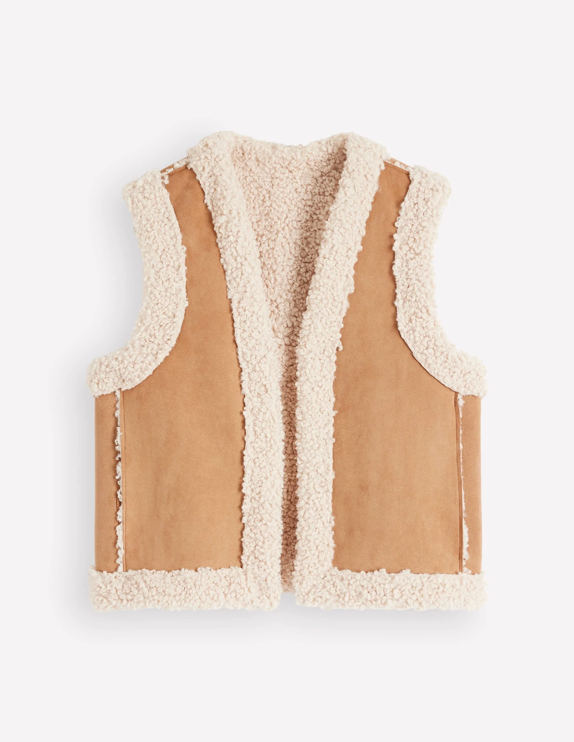 Borg Trim Cotton Vest-Sand - 1