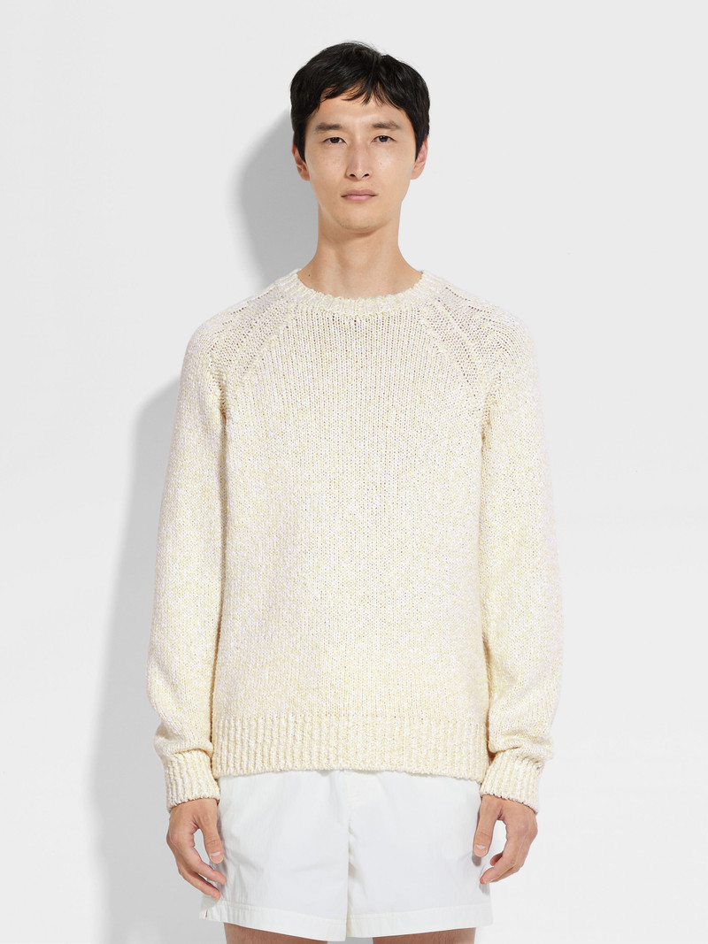 LIGHT YELLOW WHITE AND OPTICAL WHITE COTTON CREWNECK 4