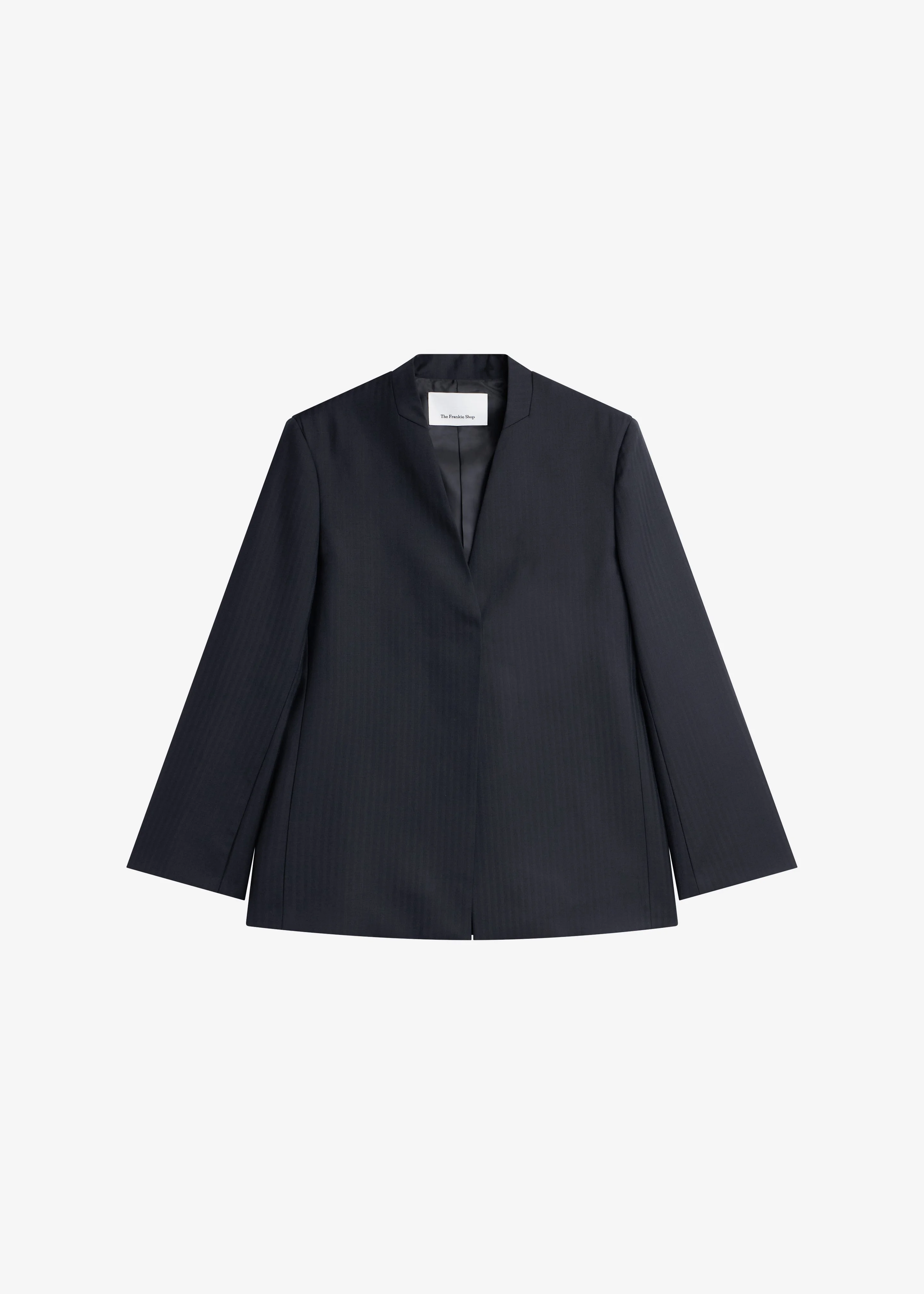 Trevis Chevron Collarless Blazer - Black - 1