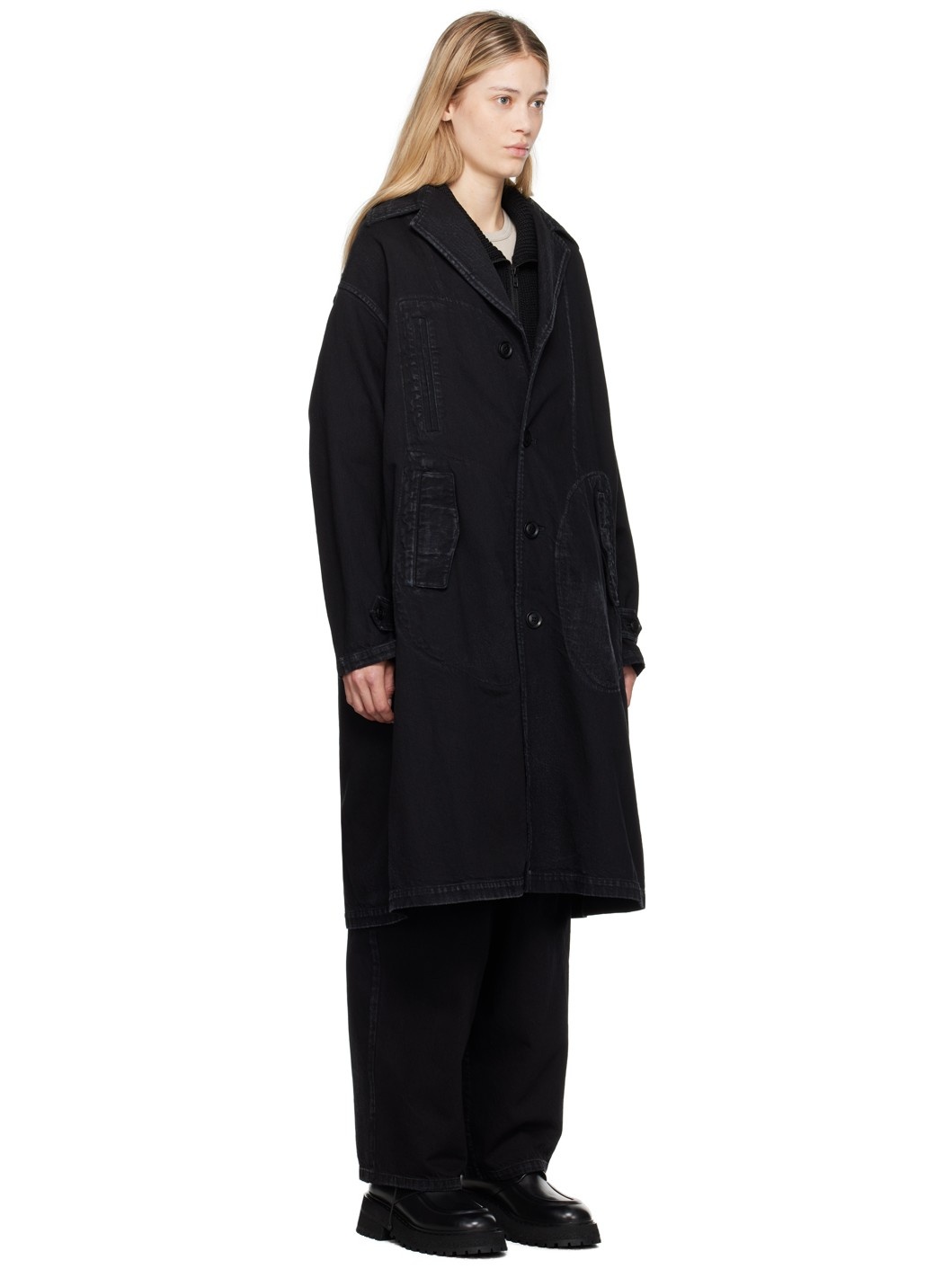 Black Faded Denim Coat - 2