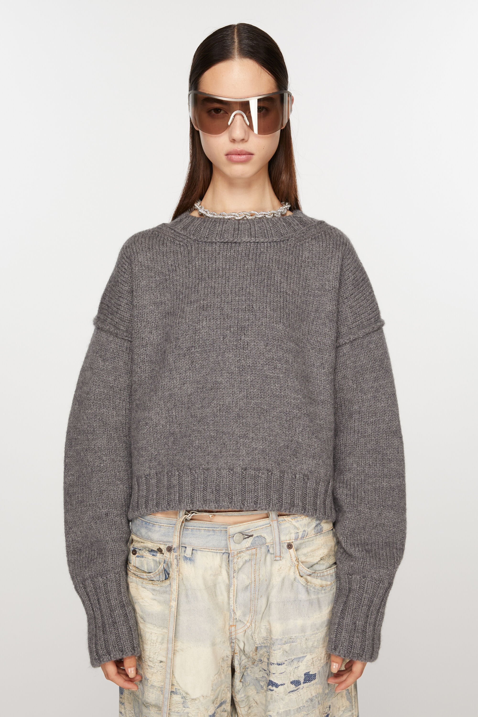 Crew neck wool jumper - Dark grey - 2