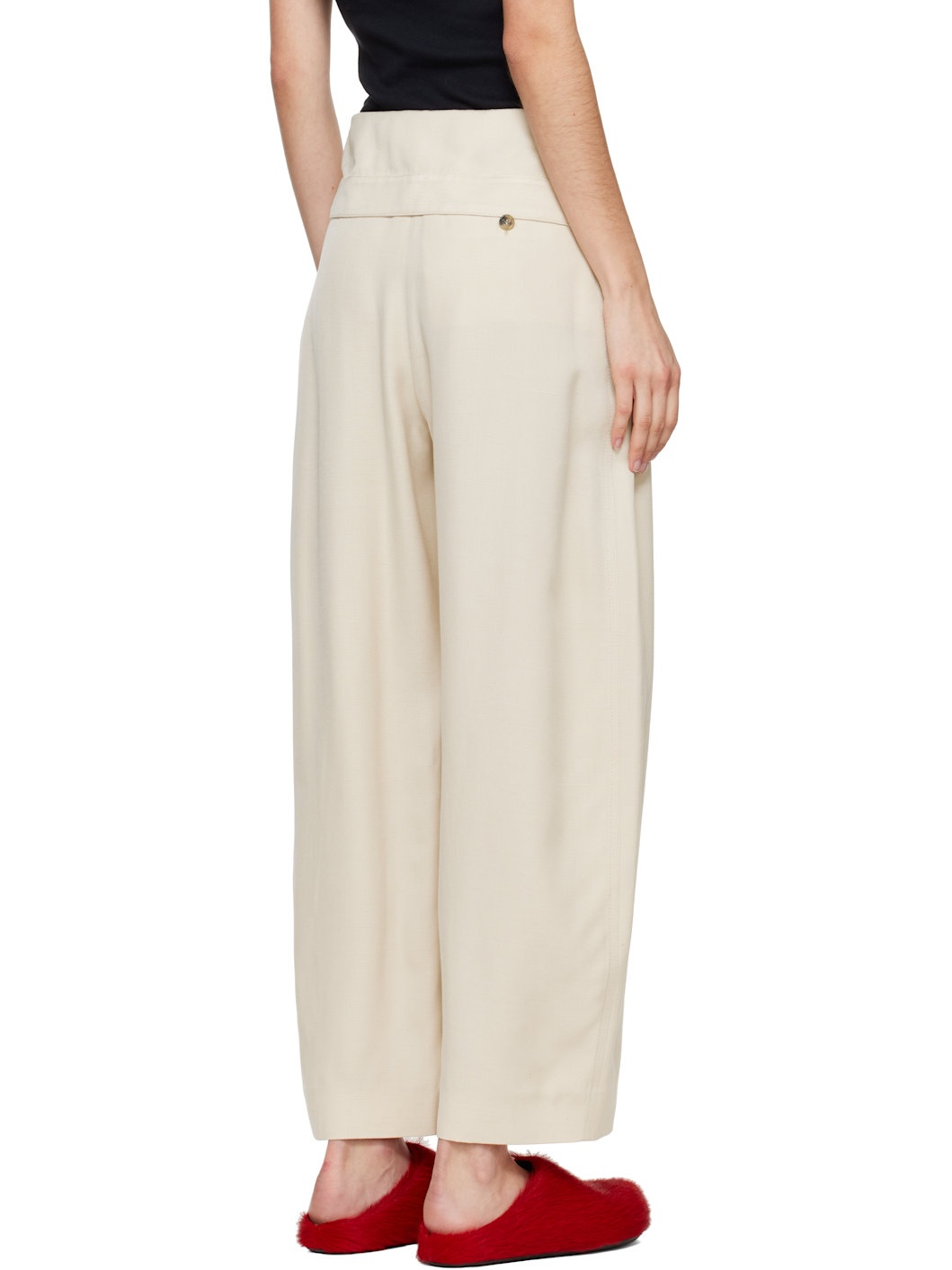 Beige Fold-Over Trousers - 3