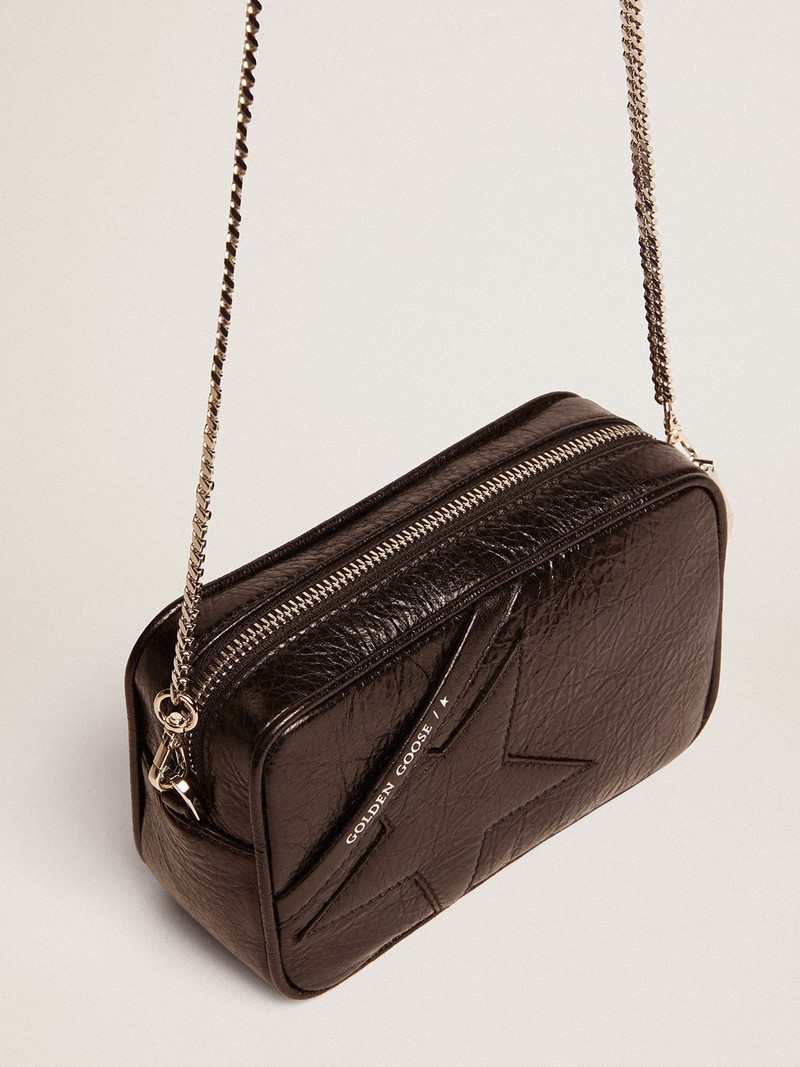 Golden Goose Women's Mini Star Bag in black glossy leather with tone-on-tone star outlook
