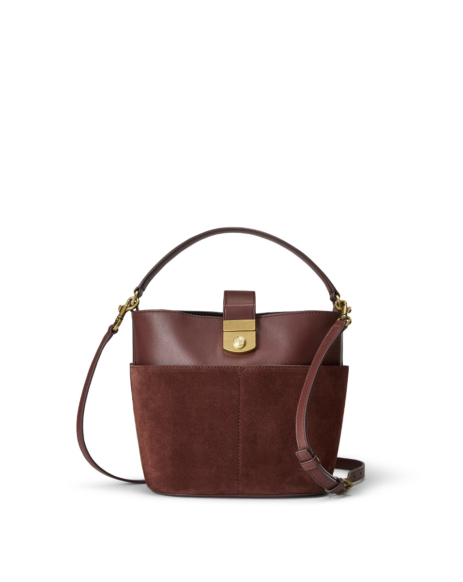 SMALL SUEDE CREST LOCK BUCKET BAG - 7