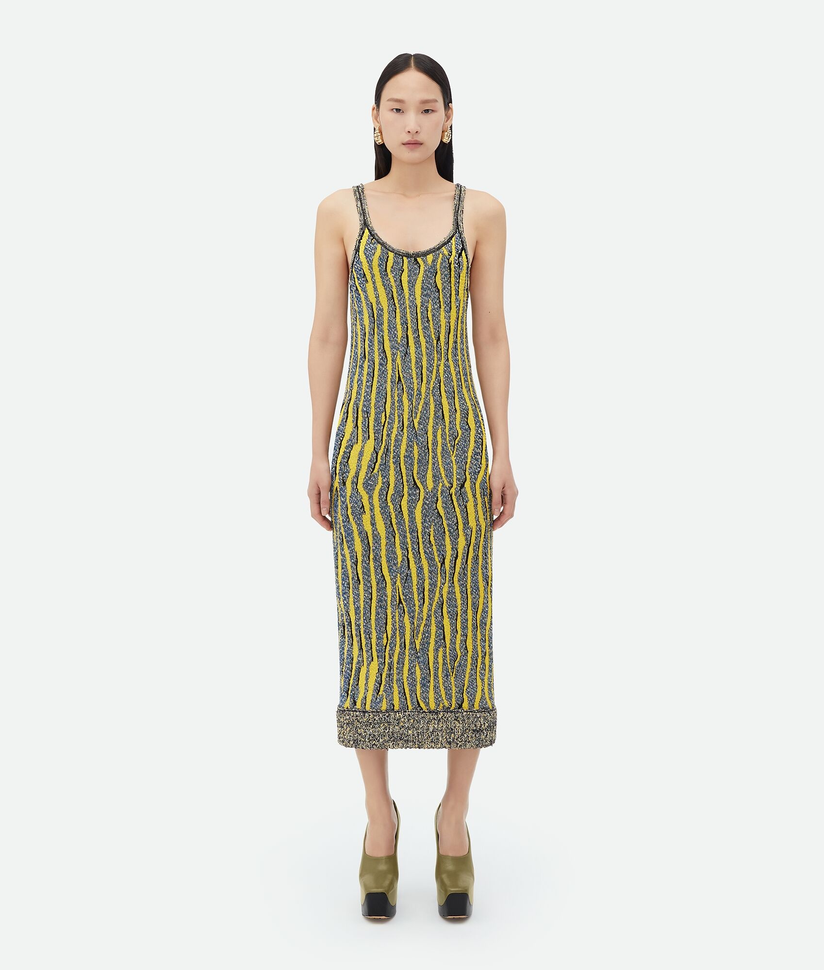 Slim Fit Viscose Jacquard Midi Dress - 1