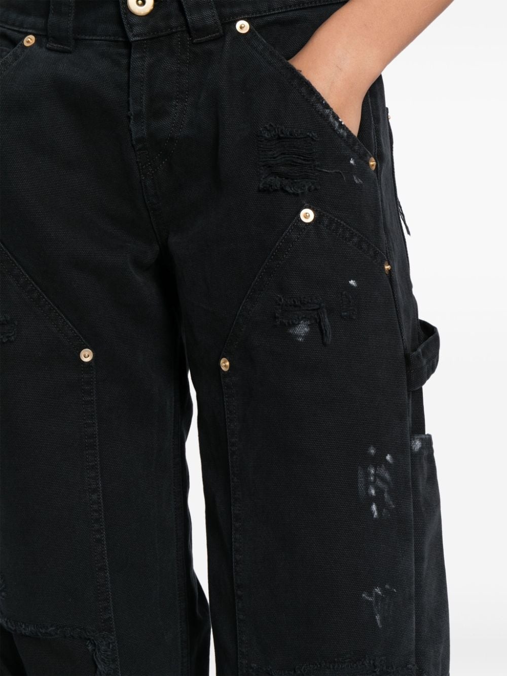 distressed panelled straight-leg jeans - 5