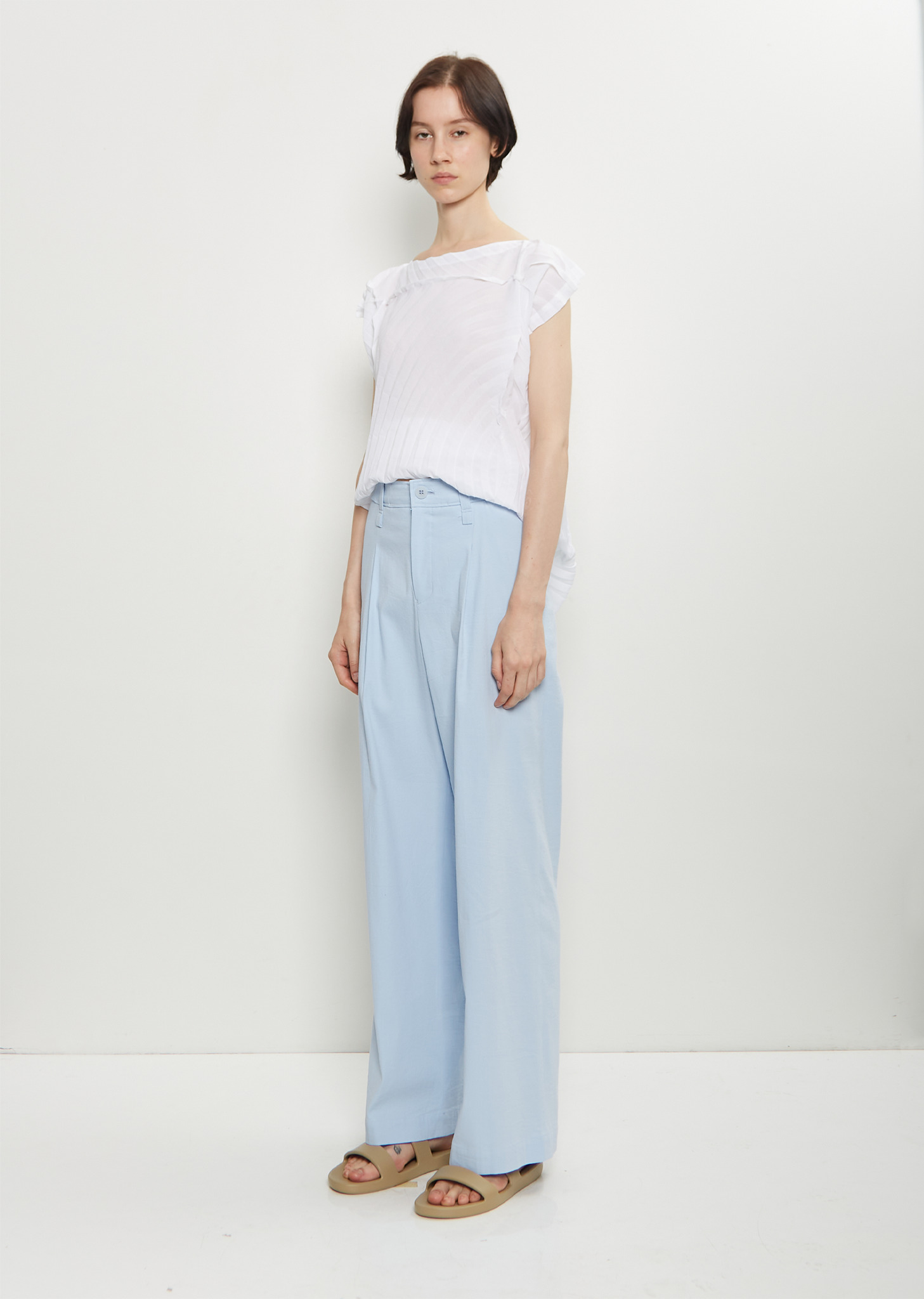Washi Paper Wide Leg Pants — Light Blue - 4
