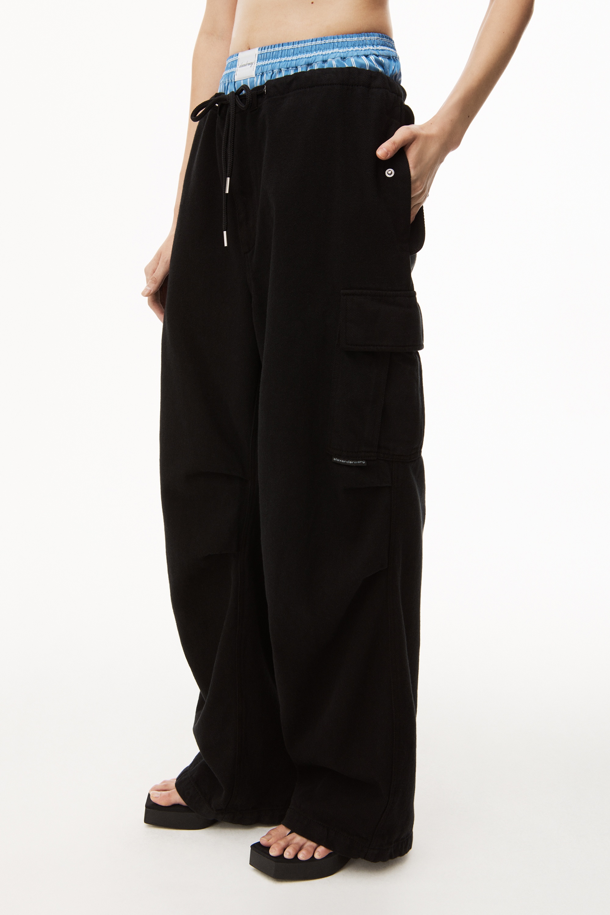 PARACHUTE PANT IN WASHED BLACK DENIM - 3