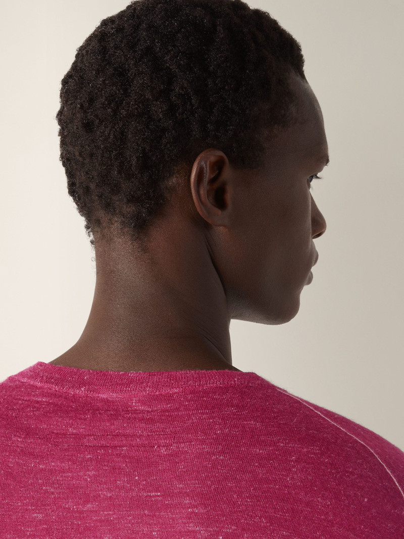 ZEGNA DARK PINK MÉLANGE SILK CASHMERE AND LINEN CREWNECK outlook