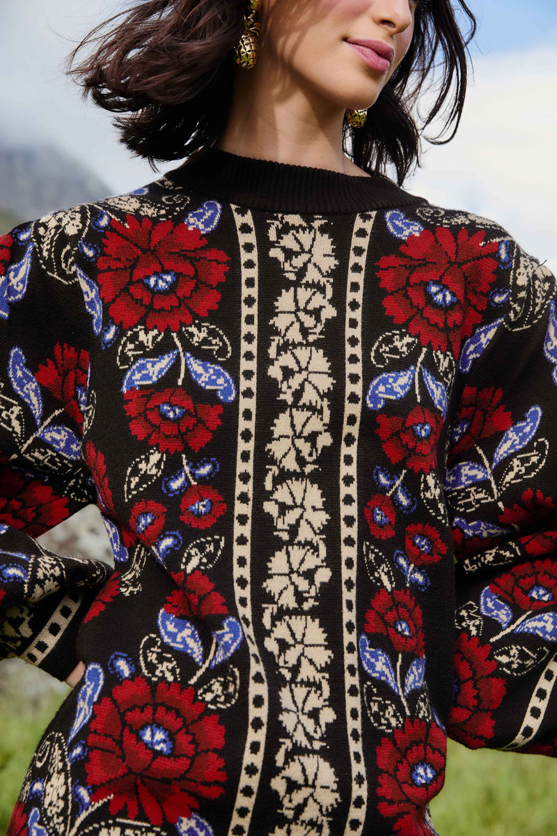 FARM RIO Black Valentina Puff Sleeve Knit Dress outlook