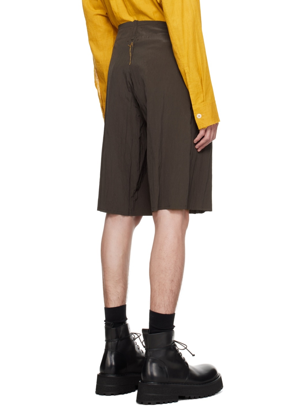 Brown Pleated Shorts - 3