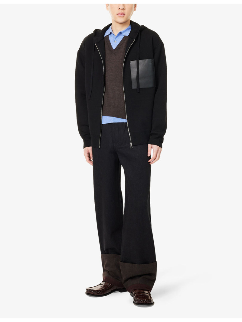 Loewe Leather Patch-Pocket Wool Hoody outlook
