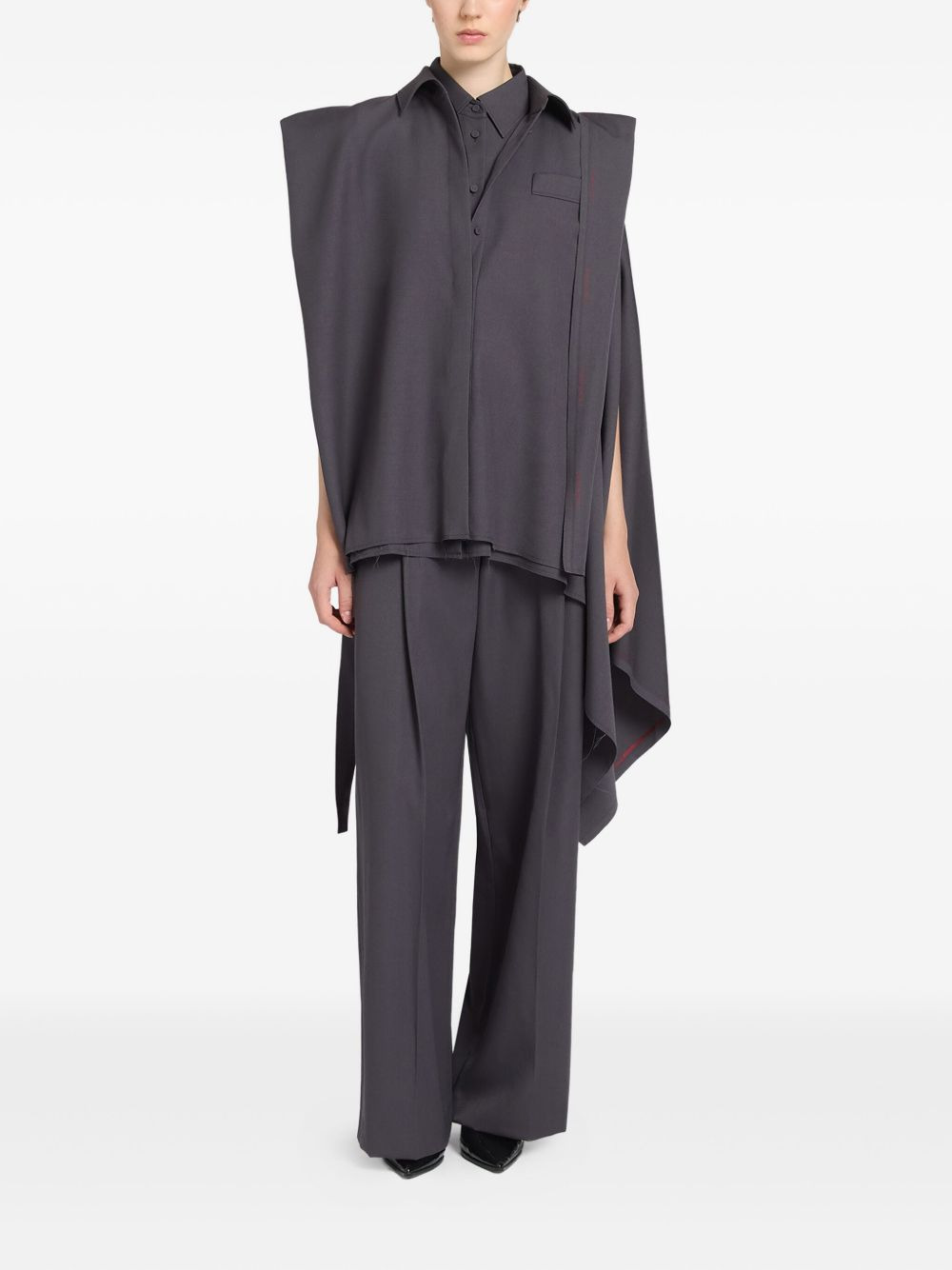 draped-shoulder wool shirt - 2