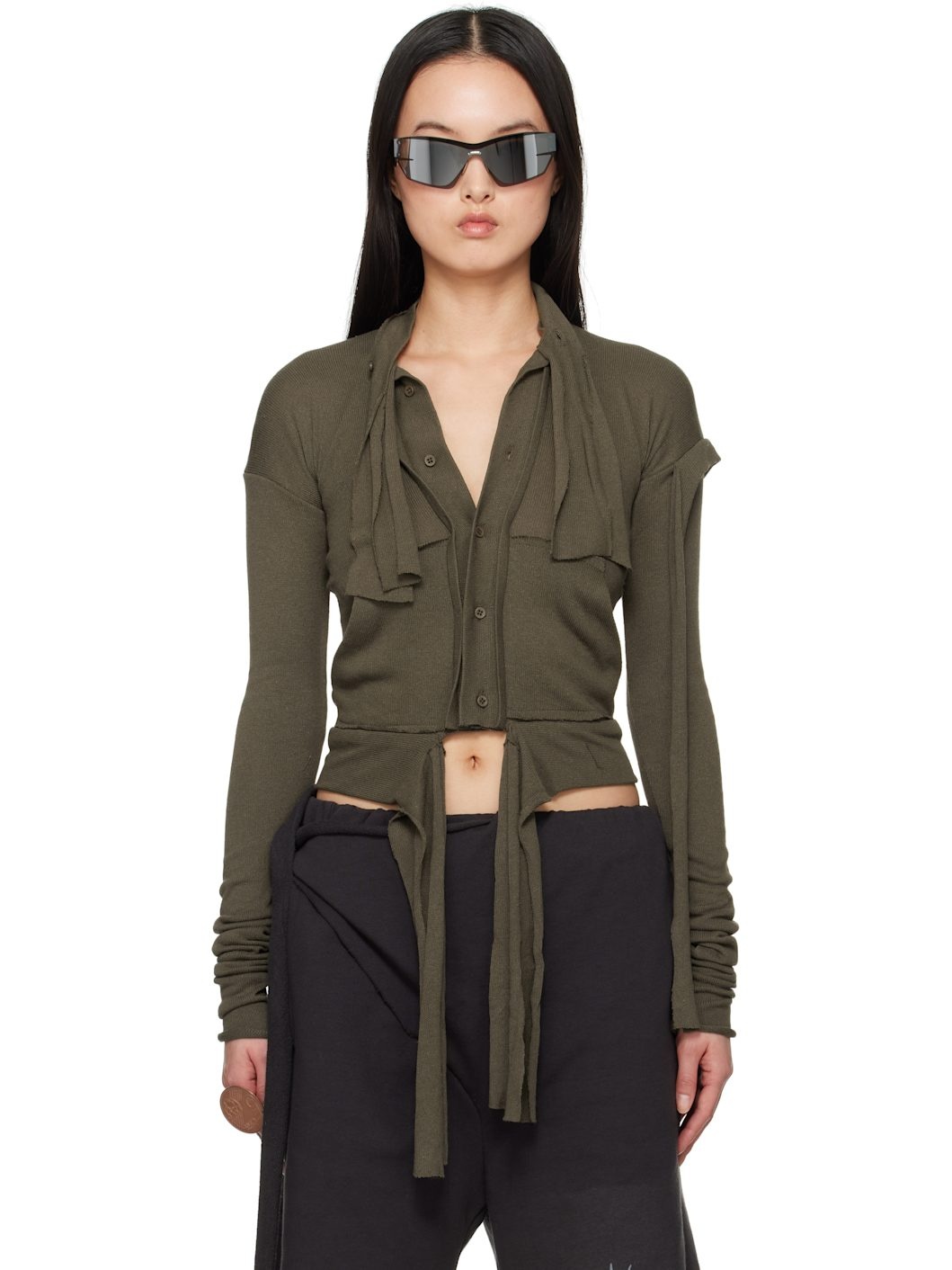 Green Extended Trim Cardigan - 1