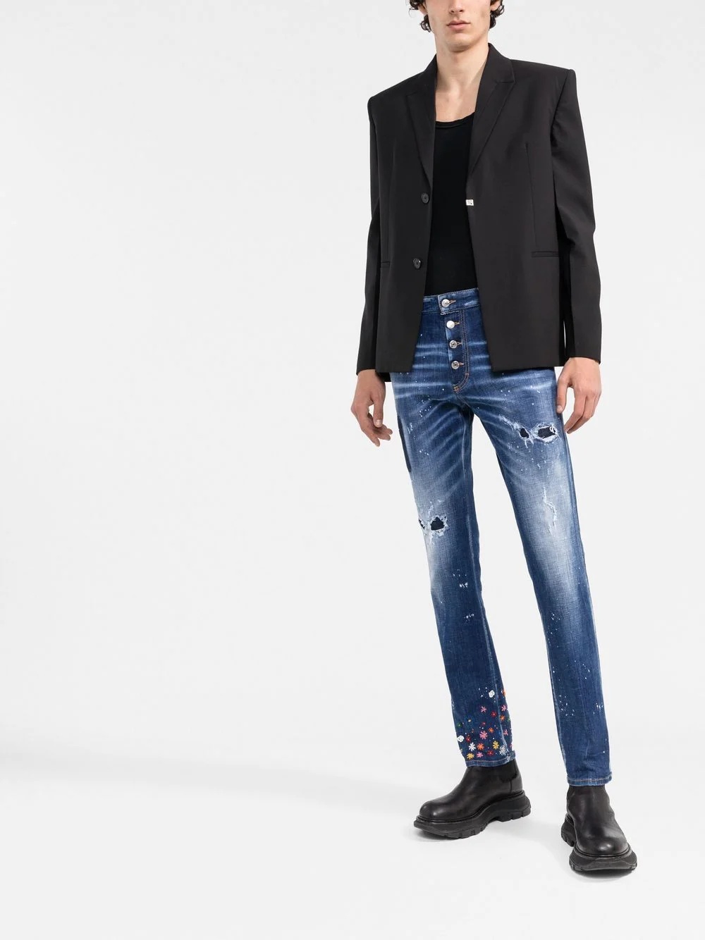 Ditsy ripped slim-fot jeans - 2