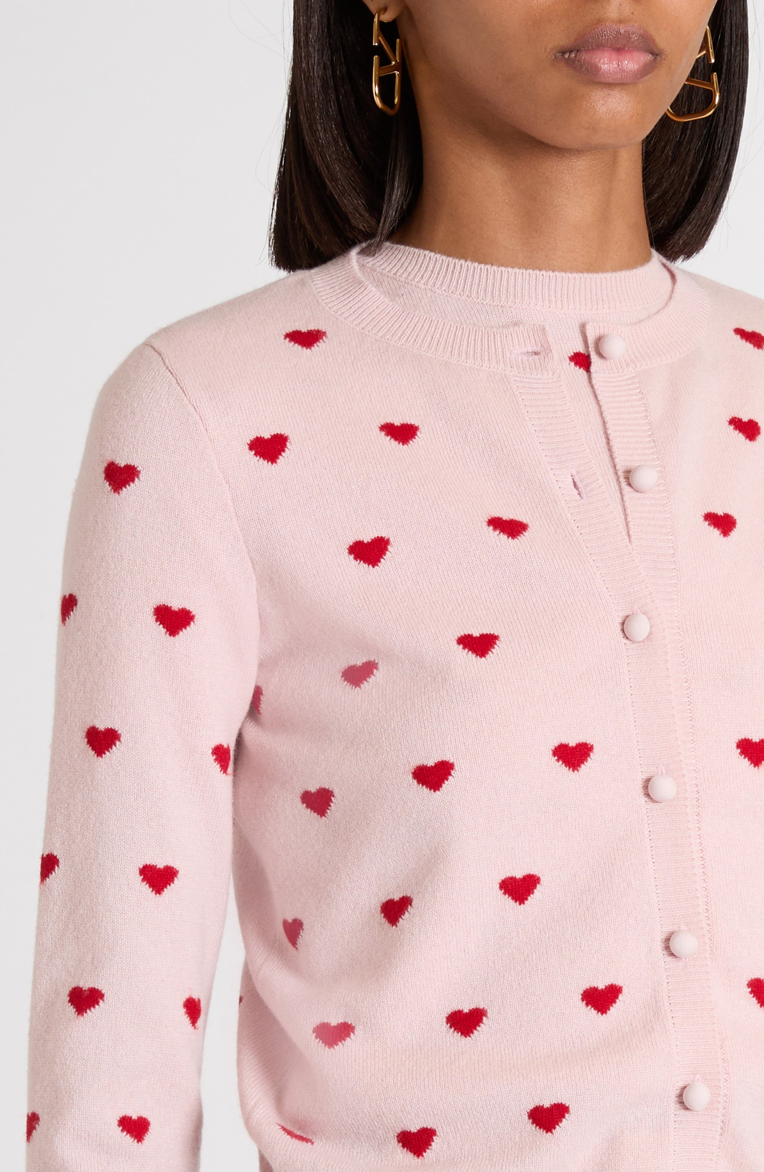 Valentino Garavani Heart Jacquard Cashmere Cardigan in Rose/Silver at Nordstrom - 5