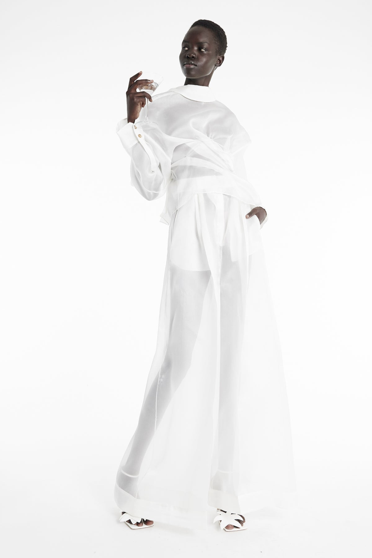 ORGANZA WIDE LEG PANTS WHITE - 9