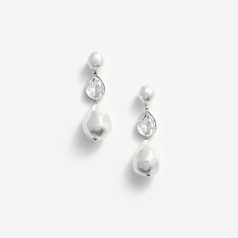 Pearl Crystal Droplet Earrings - 1