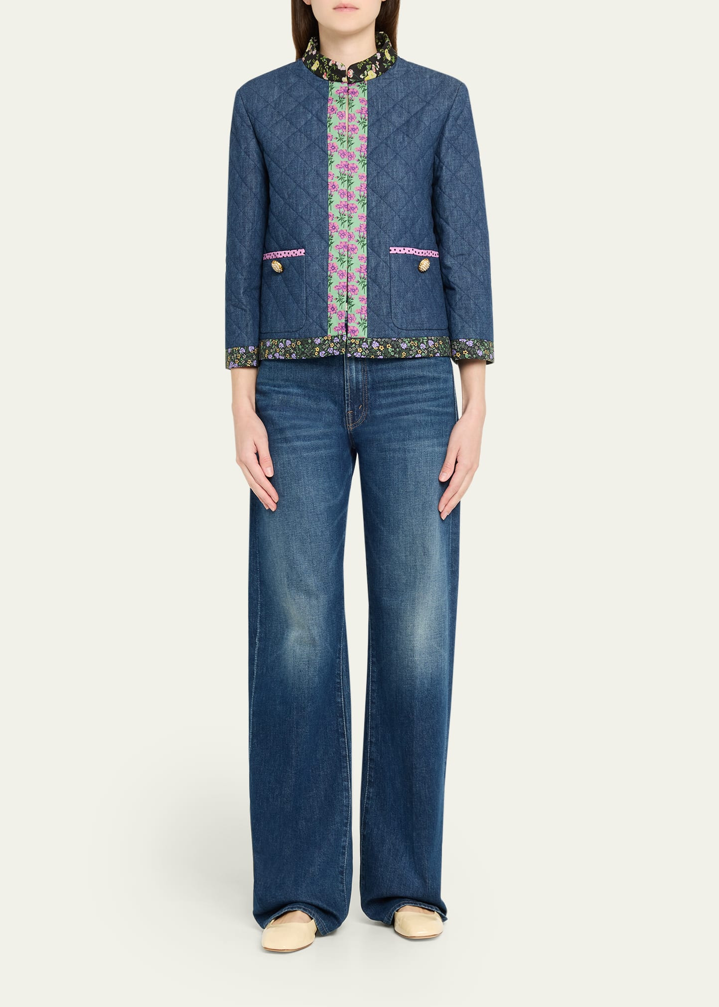 Open-Front Quilted Chambray Jacket - 2