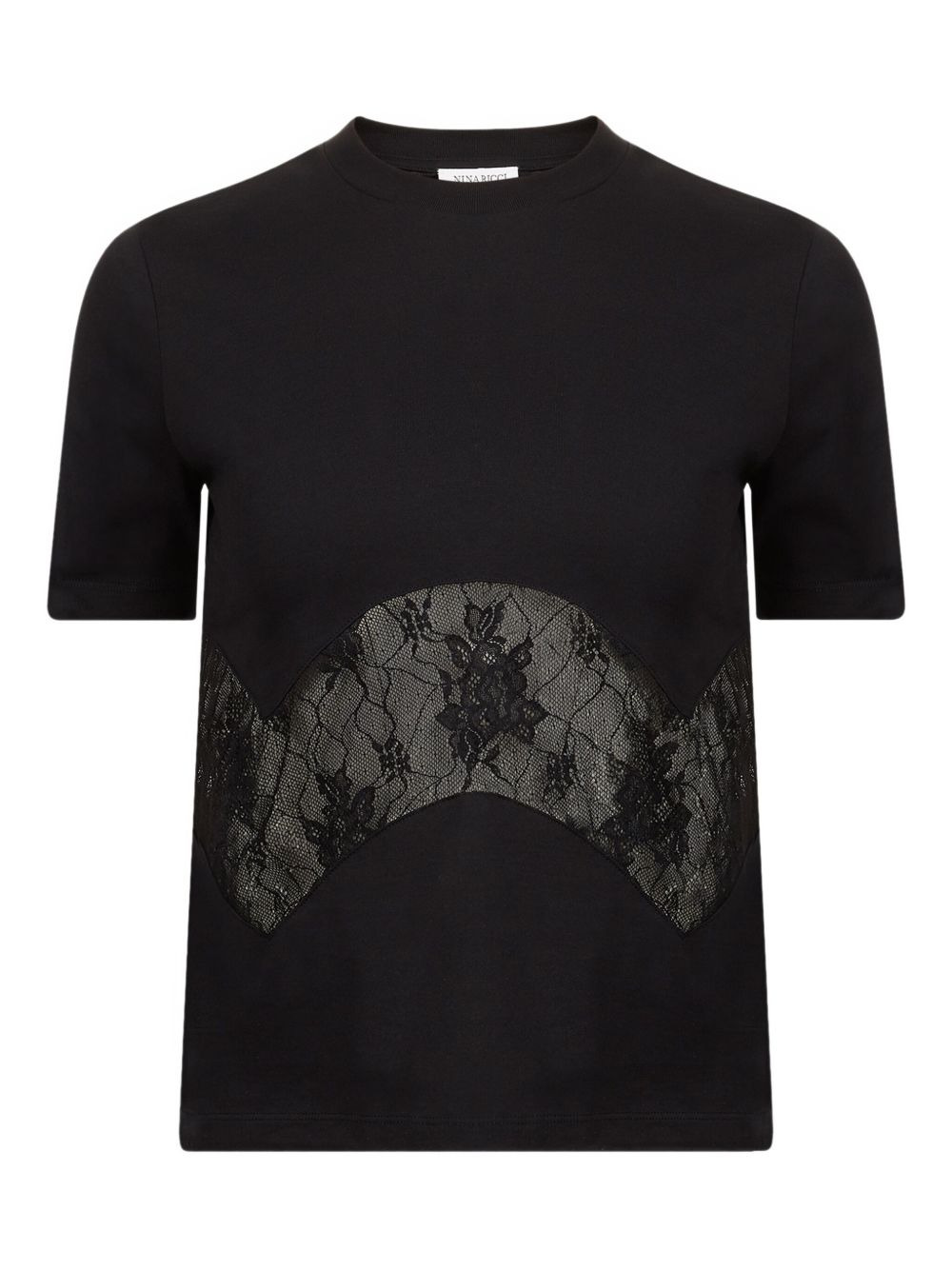 lace-insert cotton T-shirt - 1