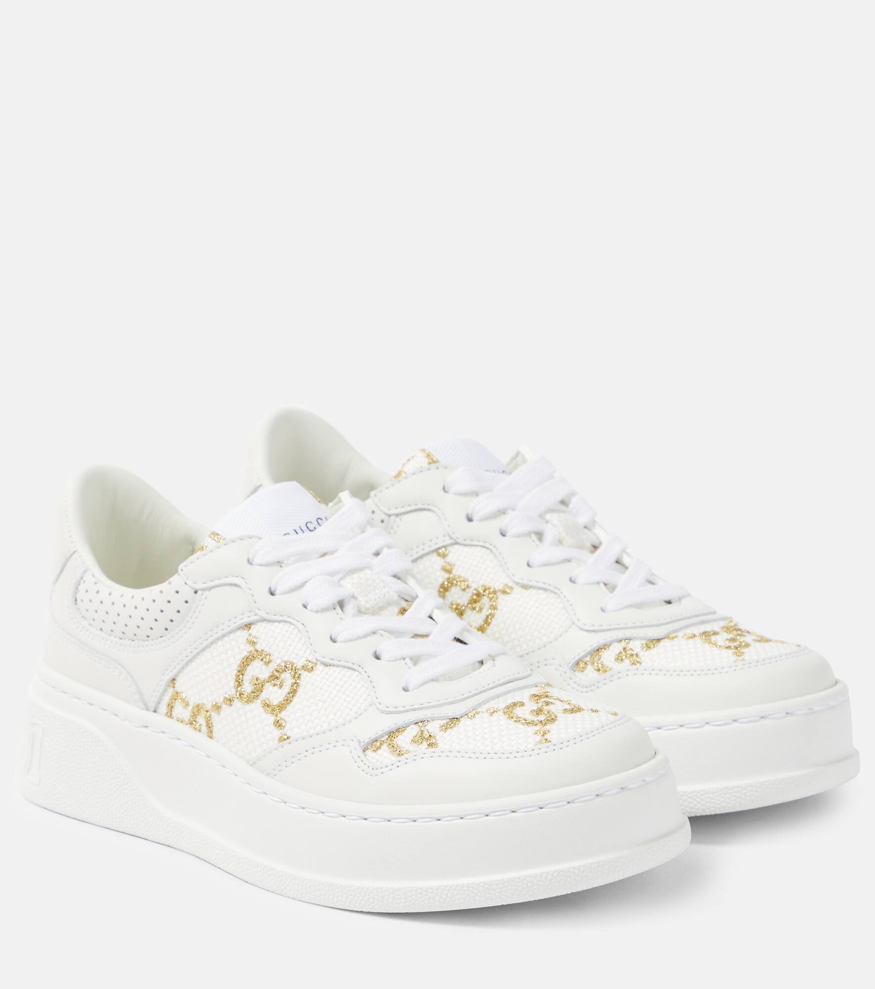 GG leather-trimmed sneakers - 1