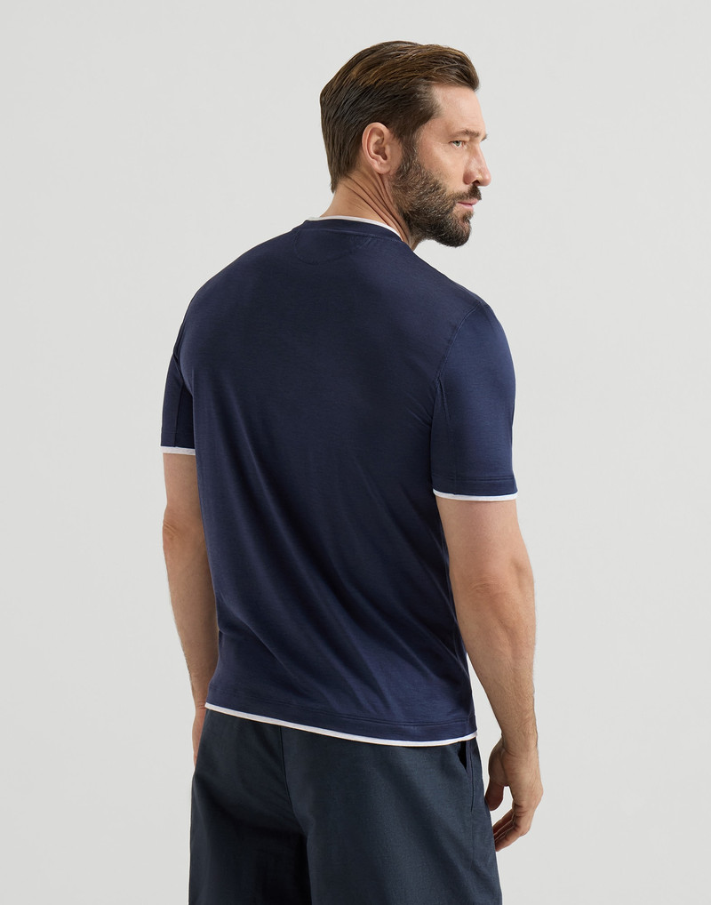 Silk and cotton jersey crew neck T-shirt with faux-layering 3