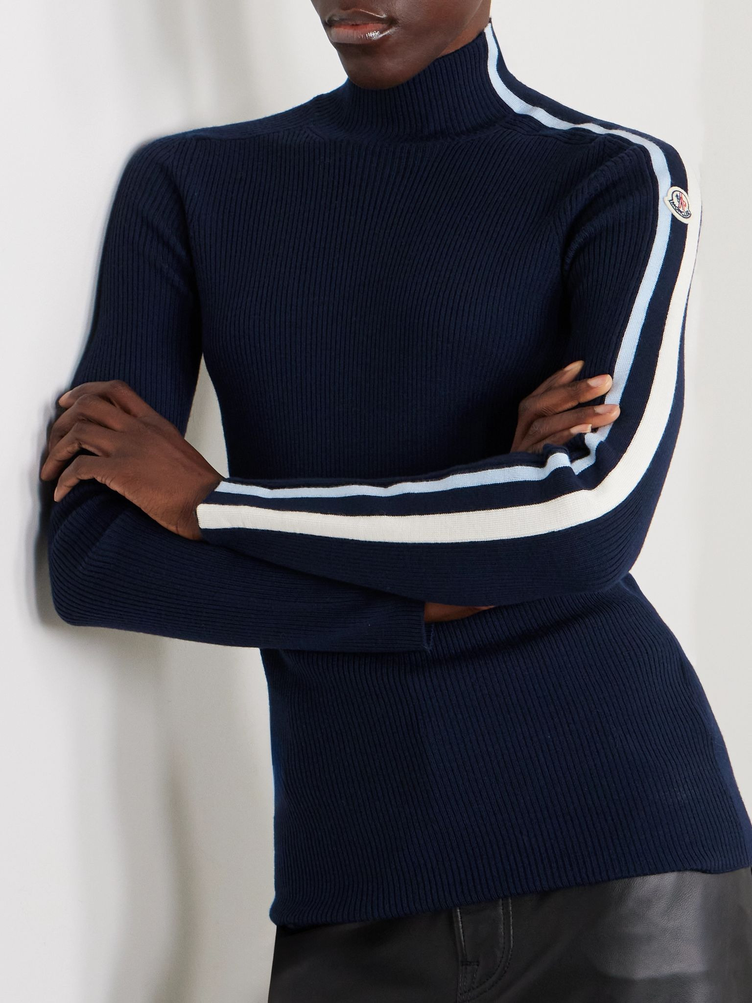 Turtleneck striped ribbed wool sweater Navy - 3