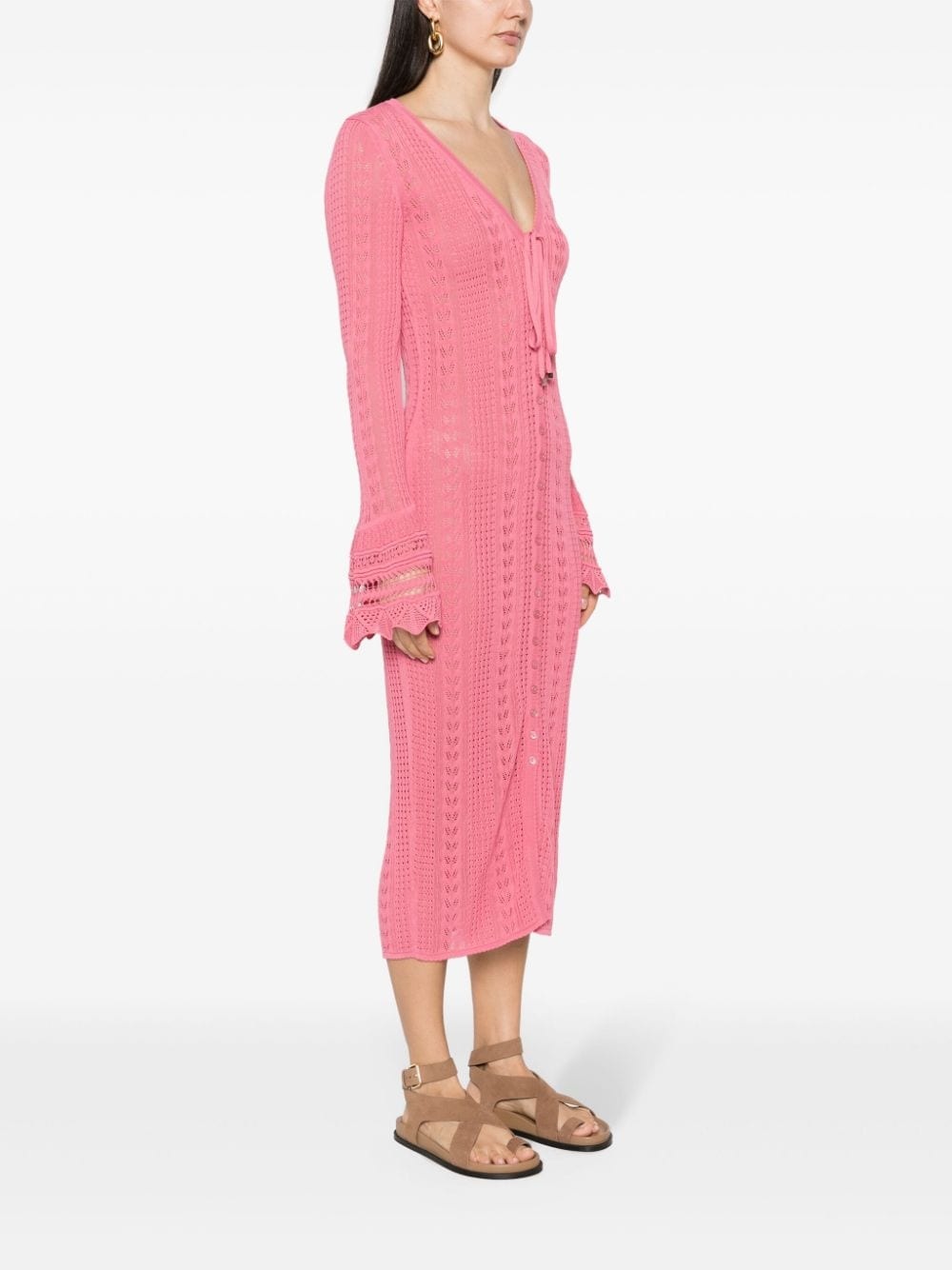 pointelle-knit V-neck maxi dress - 3