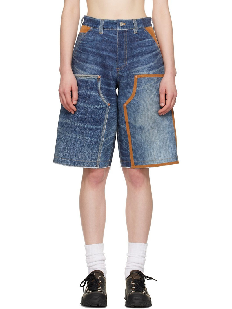 Blue Trompe L'oeil Double-Knee Denim Shorts 1