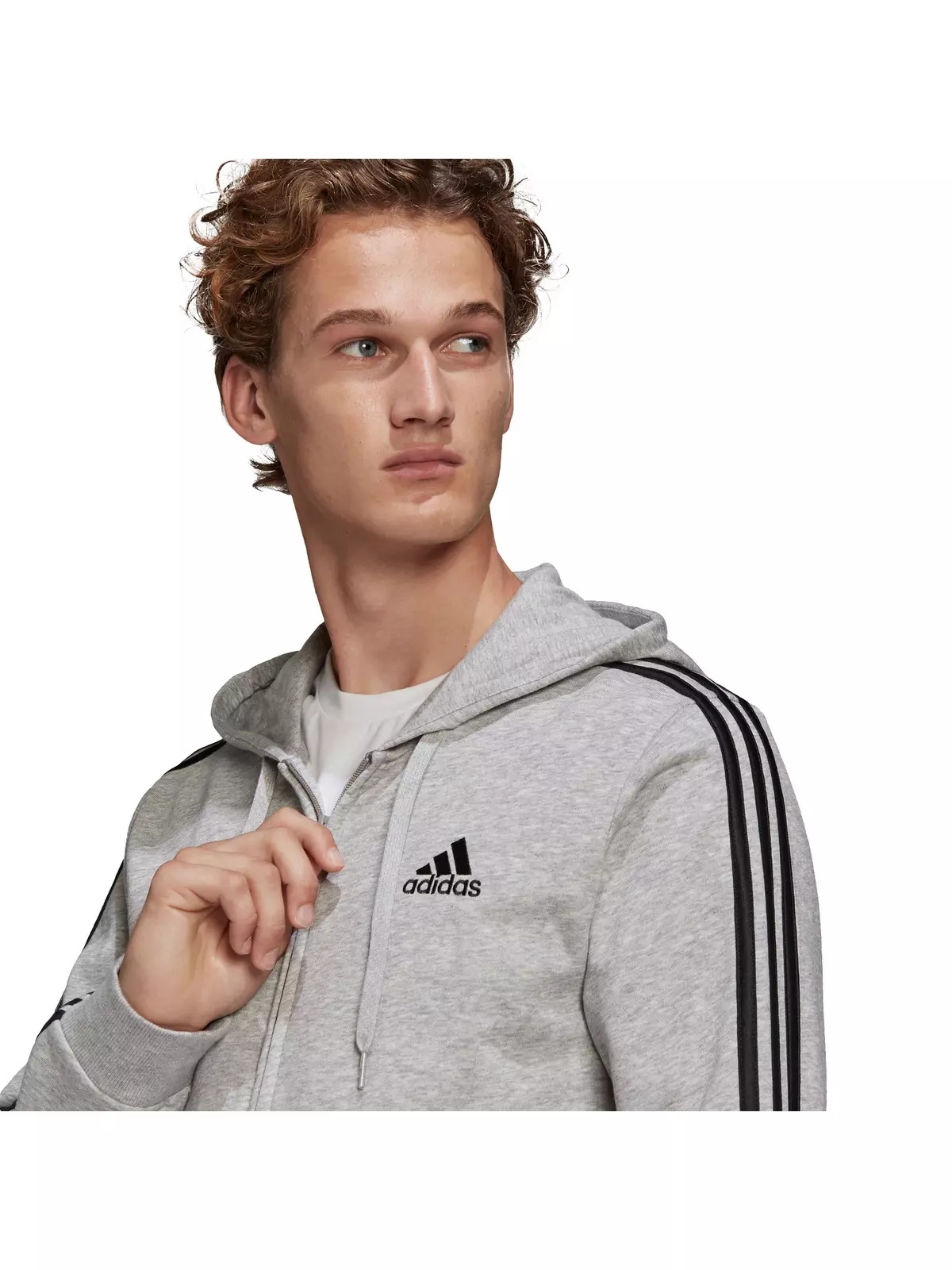 Men's Essentials French Terry 3-Stripes Gray/Black Full-Zip Hoodie - 4