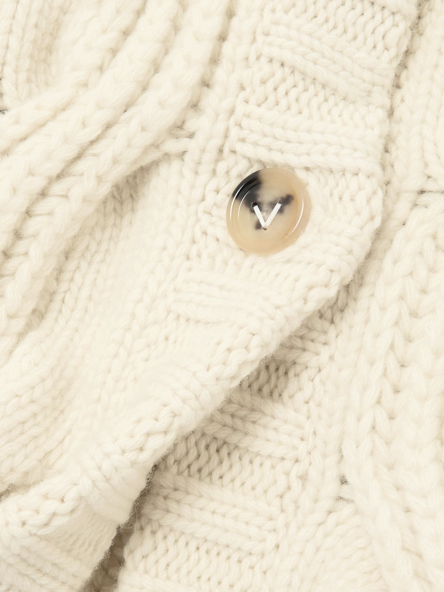 Cropped cable-knit wool cardigan Cream - 4