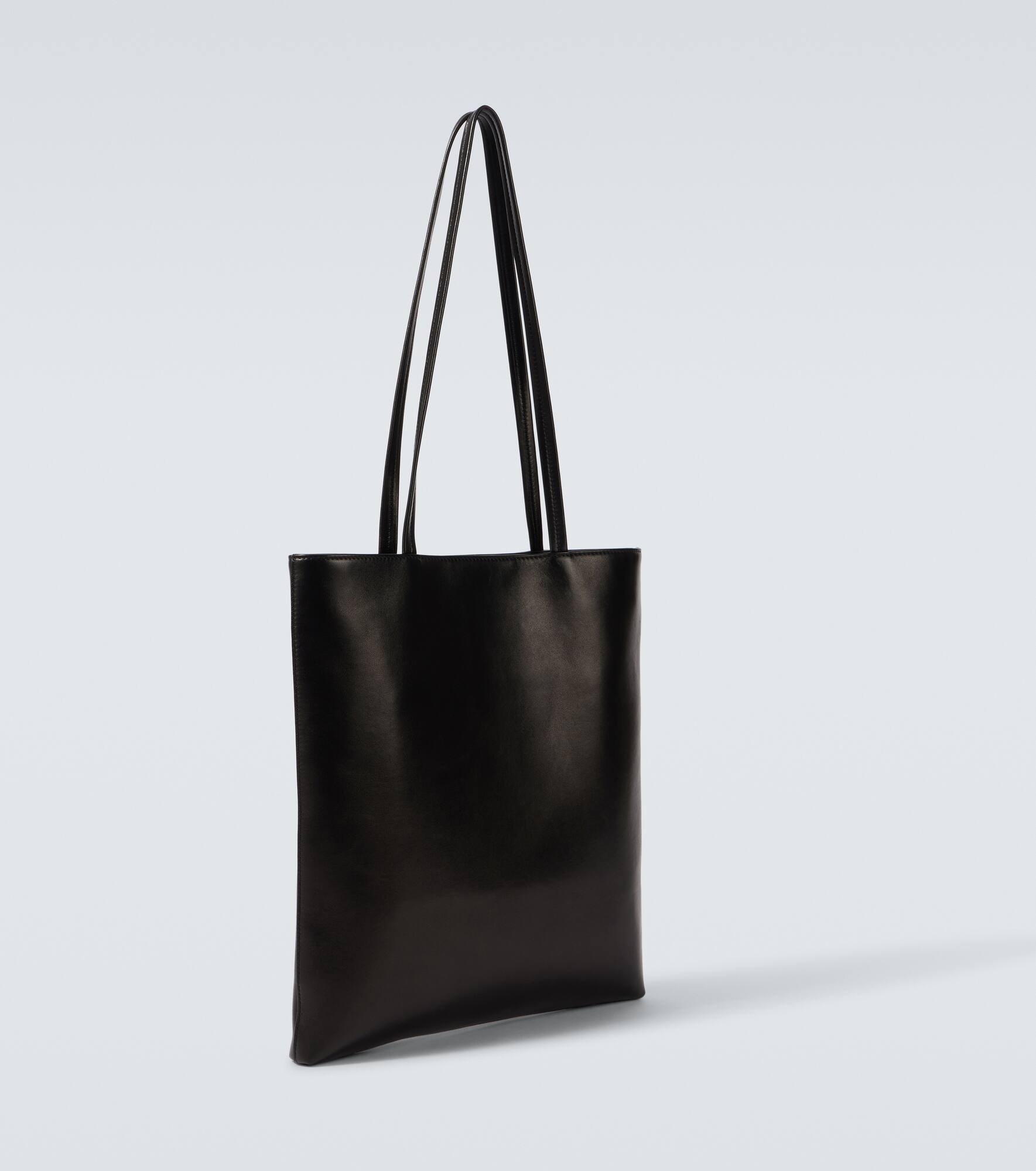 Flat leather tote bag - 5