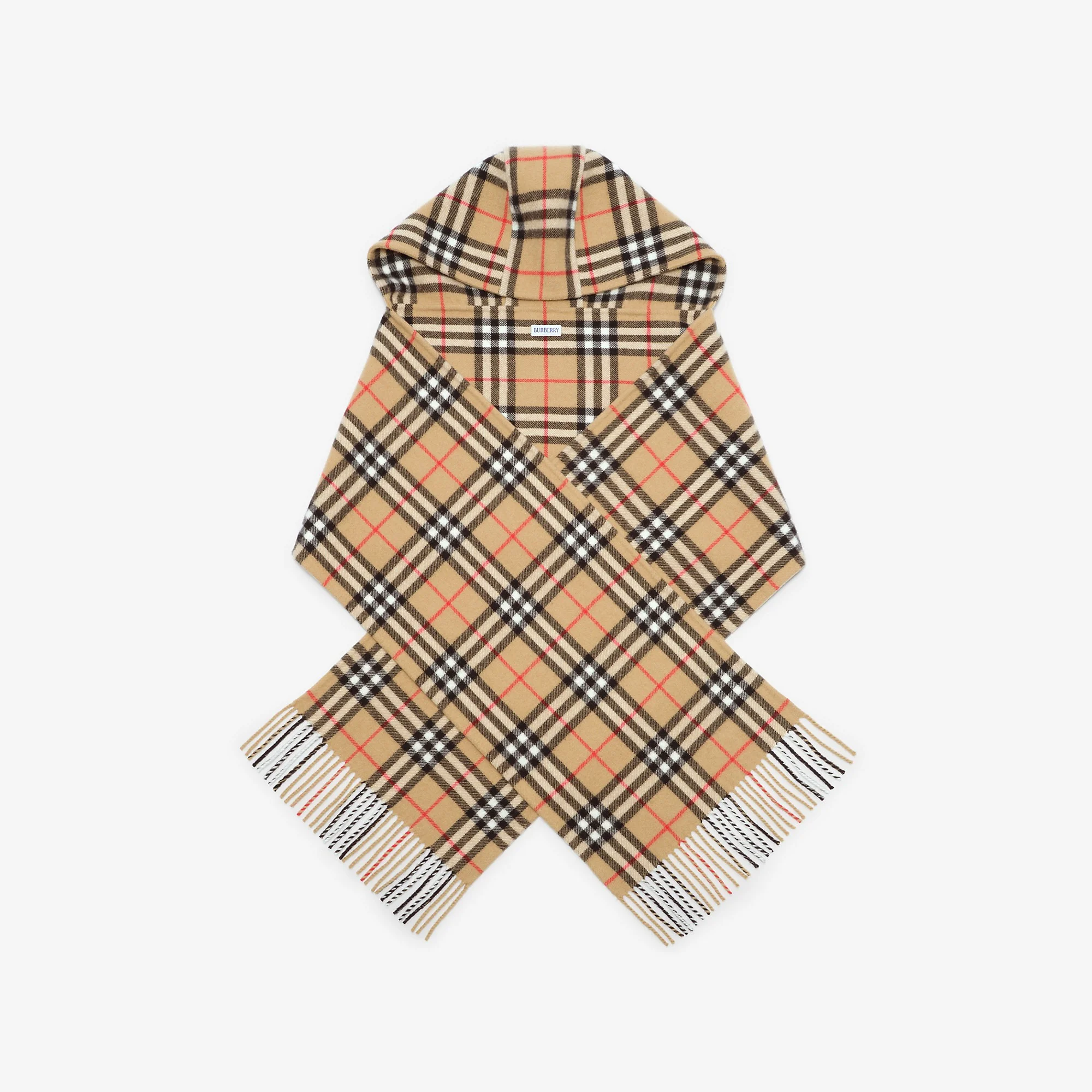 Check Cashmere Hooded Scarf - 1